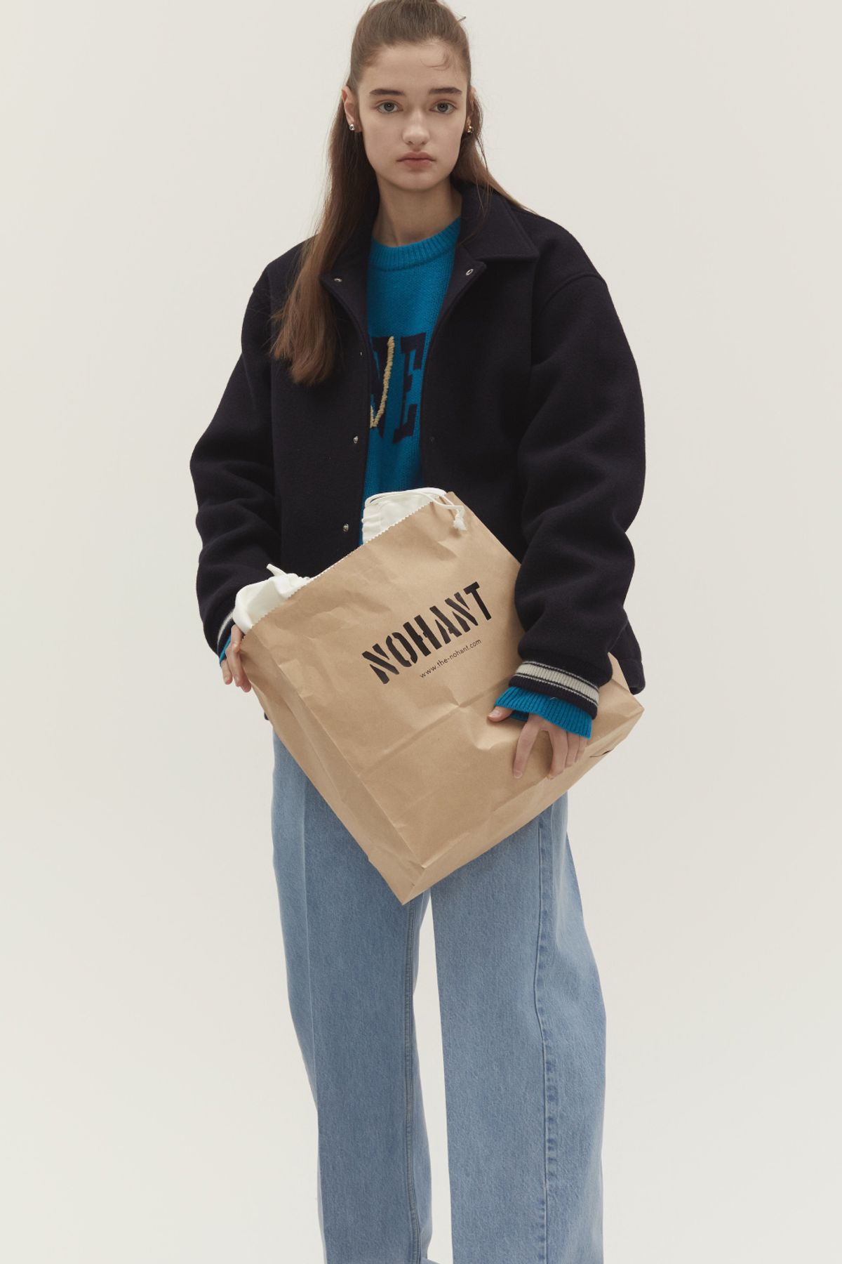 노앙(NOHANT) VARSITY MINIMAL WOOL JUMPER NAVY