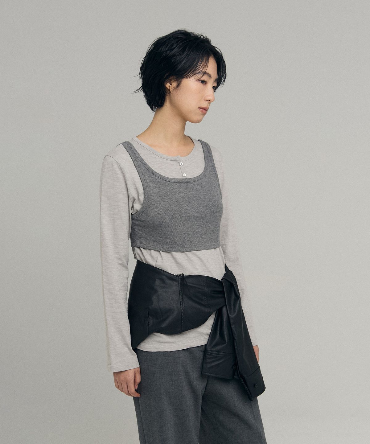 로우타이드(LOW TIDE) BUSTIER LAYERED T-SHIRT [GREY]