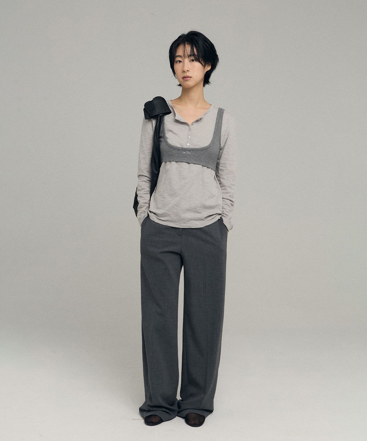 로우타이드(LOW TIDE) BUSTIER LAYERED T-SHIRT [GREY]