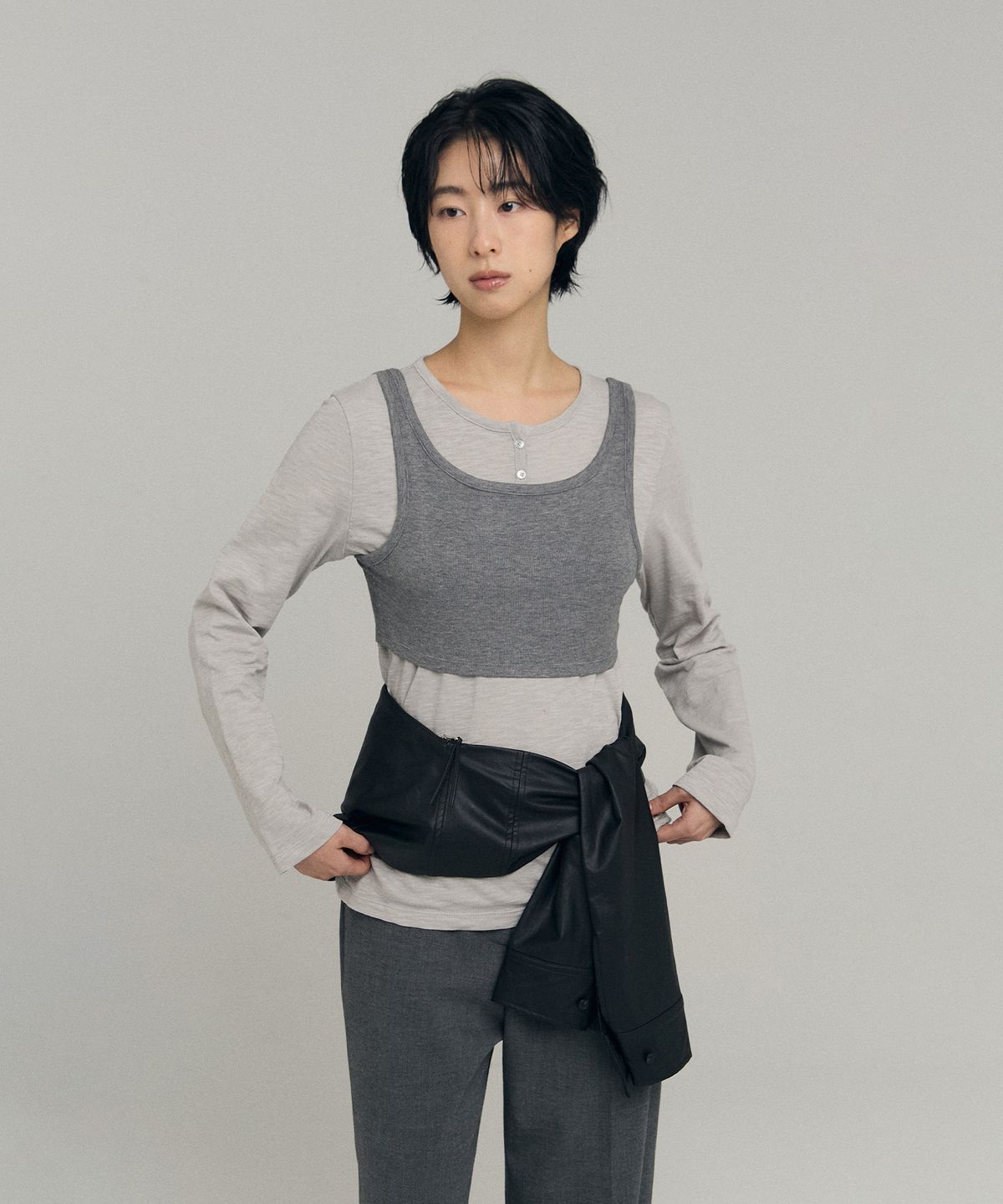 로우타이드(LOW TIDE) BUSTIER LAYERED T-SHIRT [GREY]