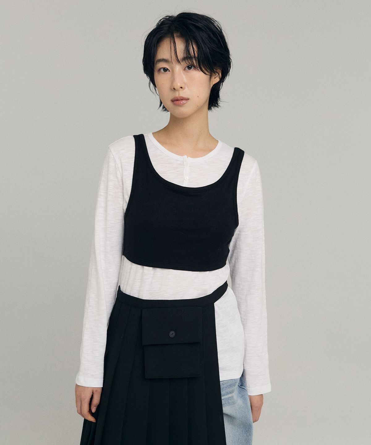 로우타이드(LOW TIDE) BUSTIER LAYERED T-SHIRT [WHITE]