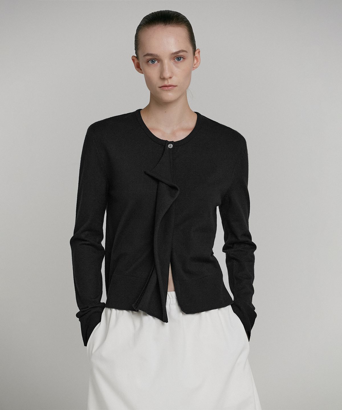 로우타이드(LOW TIDE) WRAP BUTTON CARDIGAN [BLACK]
