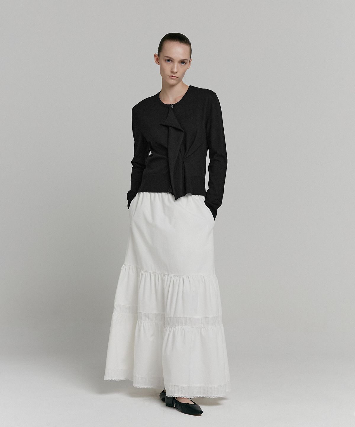 로우타이드(LOW TIDE) WRAP BUTTON CARDIGAN [BLACK]