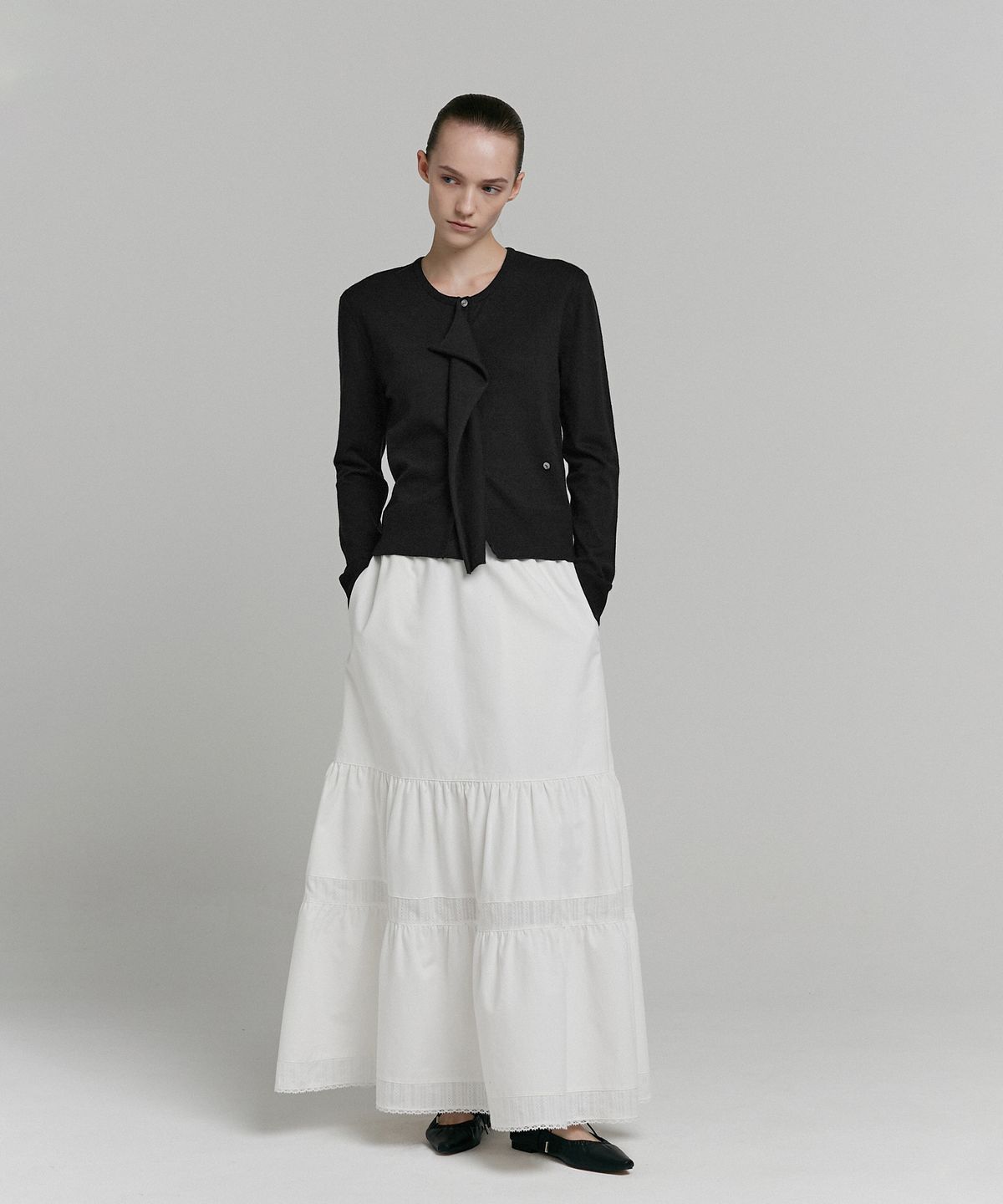 로우타이드(LOW TIDE) WRAP BUTTON CARDIGAN [BLACK]