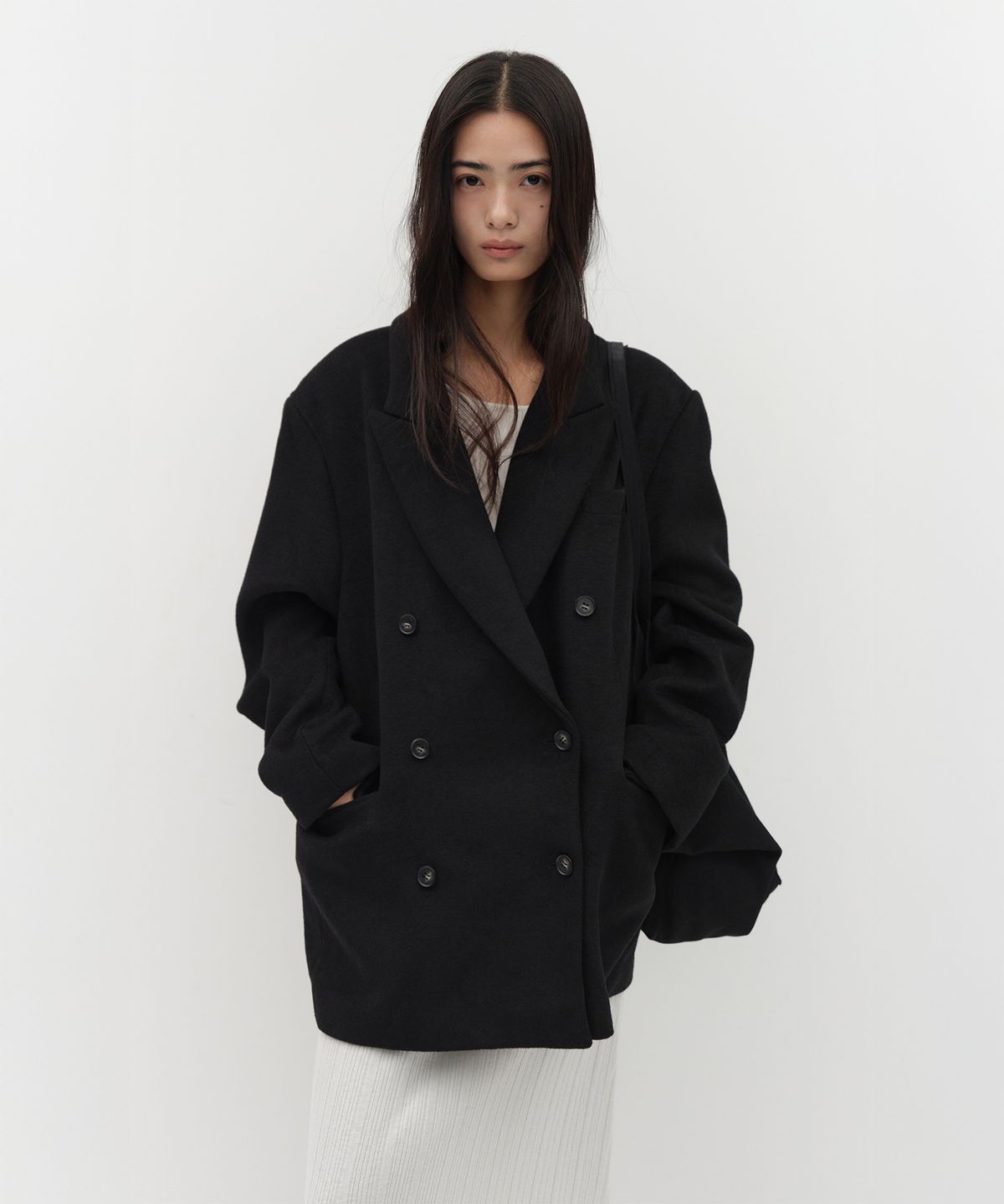 로우타이드(LOW TIDE) DOUBLE BREASTED WOOL BLAZER [BLACK]