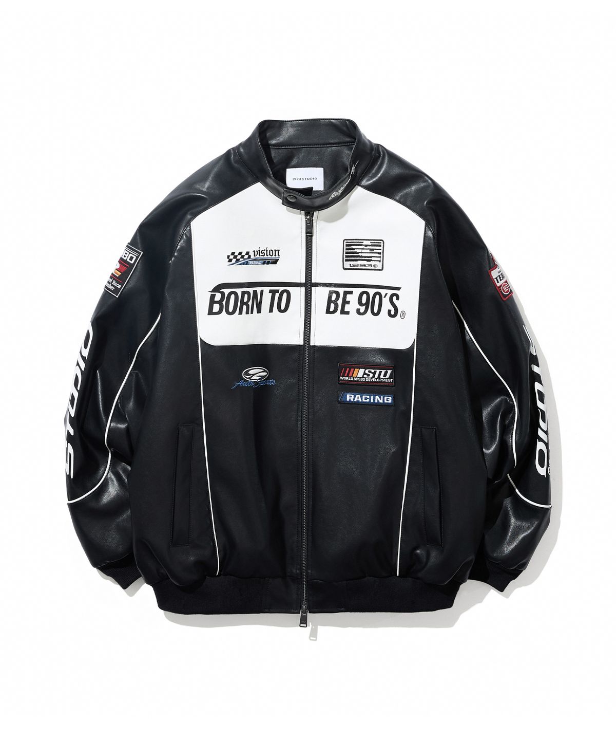 1993스튜디오(1993STUDIO) 93 레이싱 바이커 레더 자켓_블랙