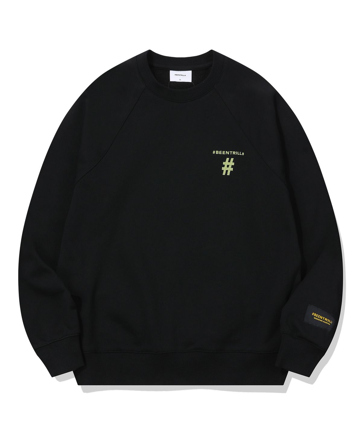 빈트릴(BEENTRILL) 우먼즈 스탬프 해시태그 맨투맨(블랙)