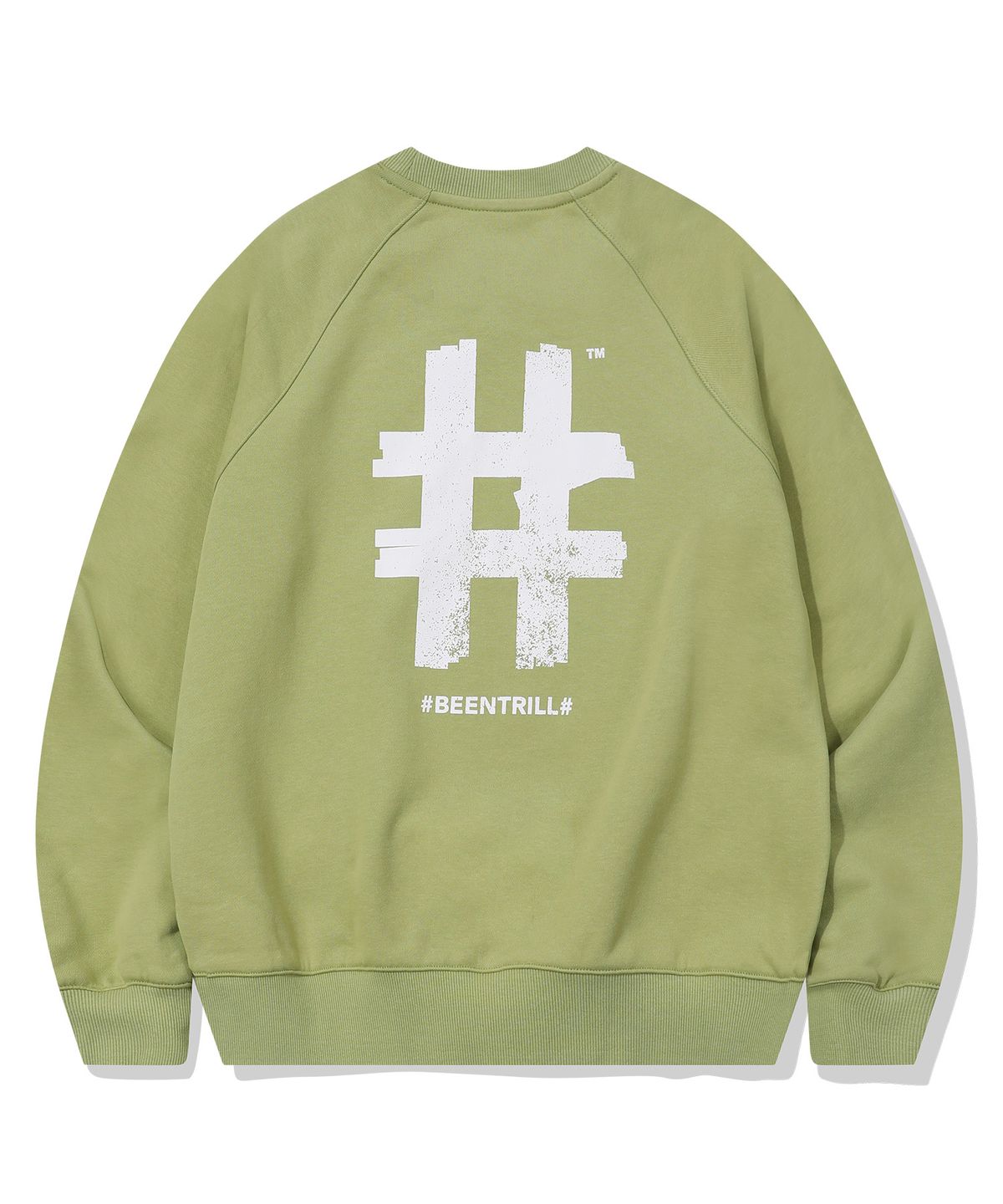 빈트릴(BEENTRILL) 우먼즈 스탬프 해시태그 맨투맨(올리브)