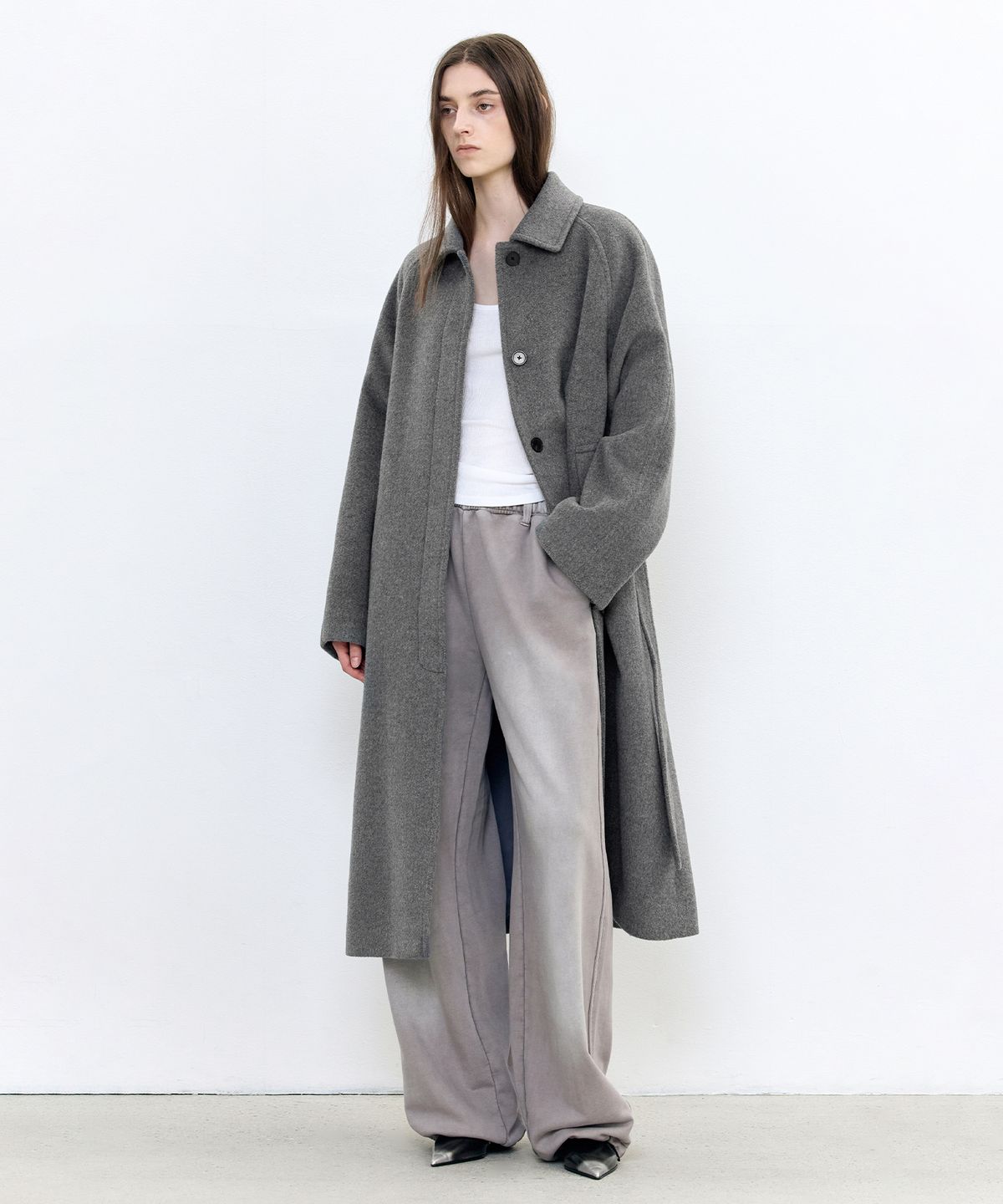 인사일런스 우먼(INSILENCE WOMEN) 페미닌 발마칸 로브 코트 MELANGE GREY