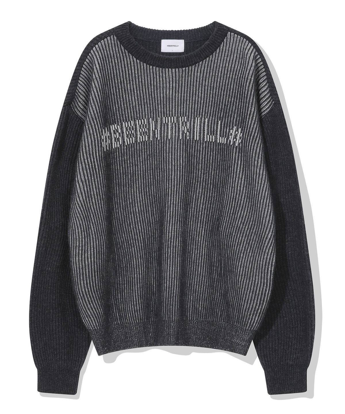 빈트릴(BEENTRILL) 자가드 로고 투톤 니트(차콜)