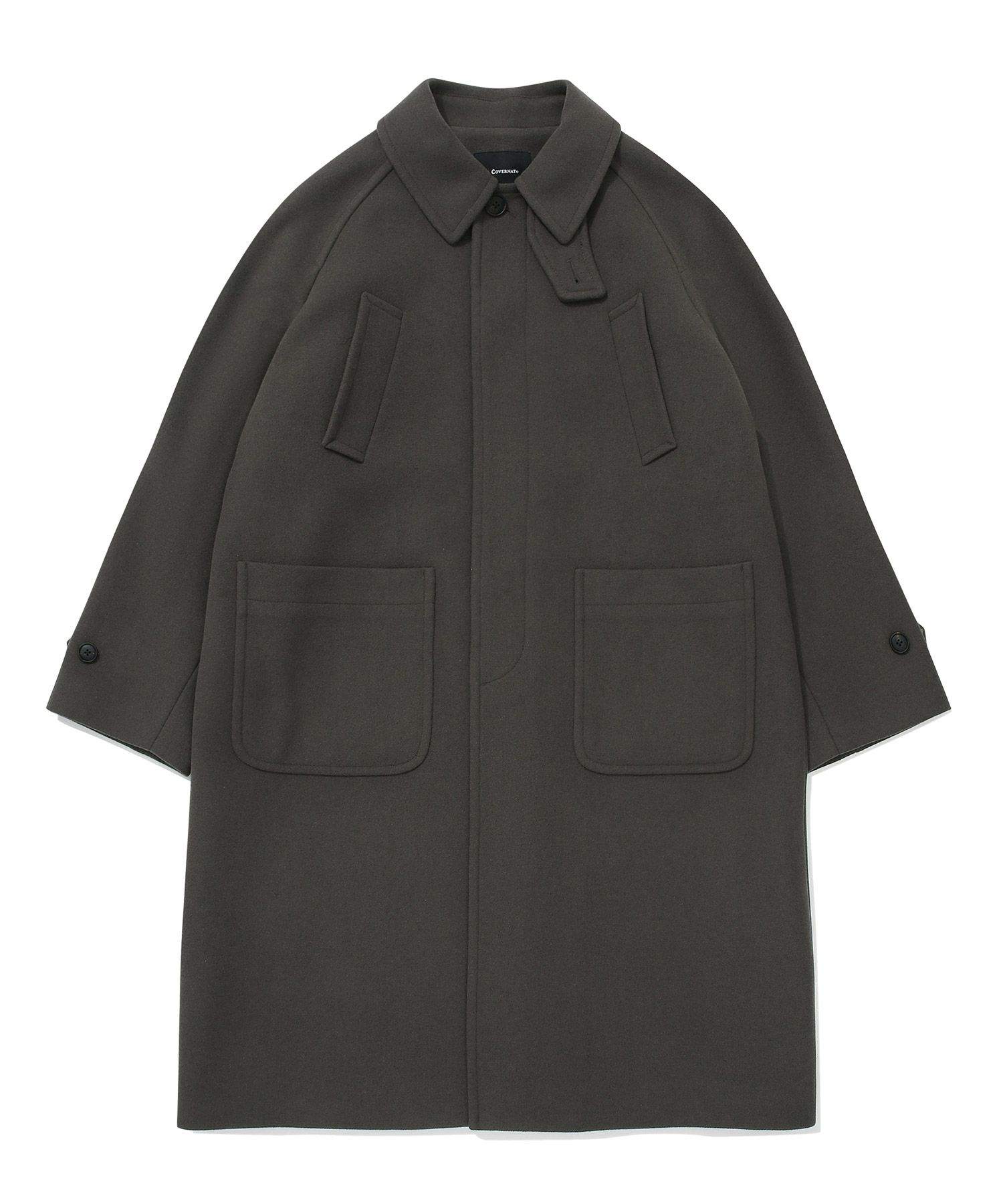 MUSINSA | COVERNAT Cozy Wool Blend Balmacaan Coat Charcoal