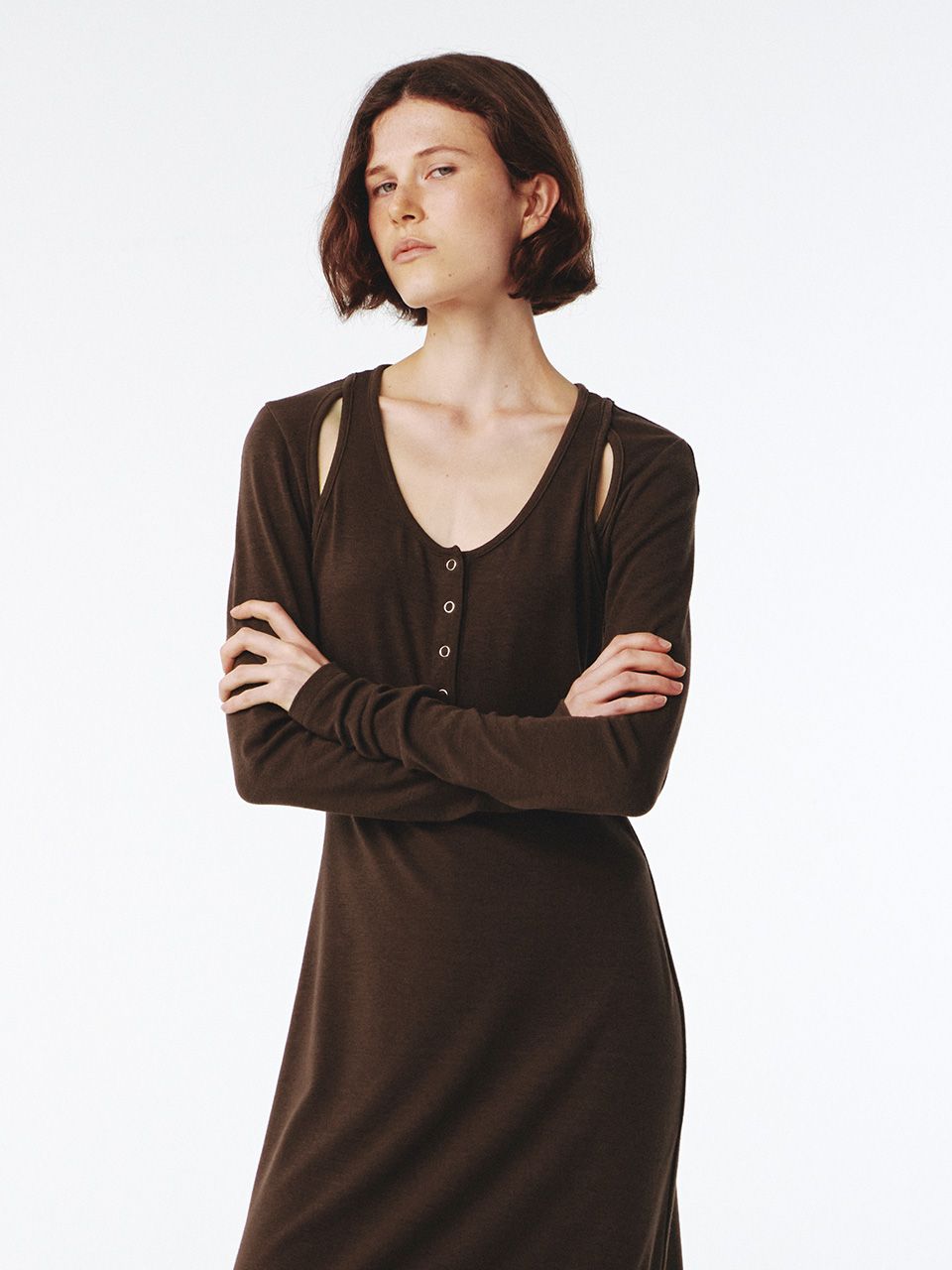 MUSINSA | KIJUN Raglan Cut Jersey Dress Brown