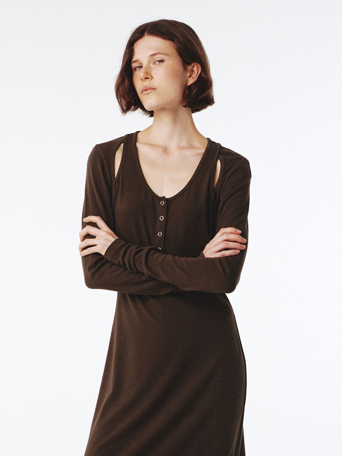 기준(KIJUN) Raglan Cut Jersey Dress Brown