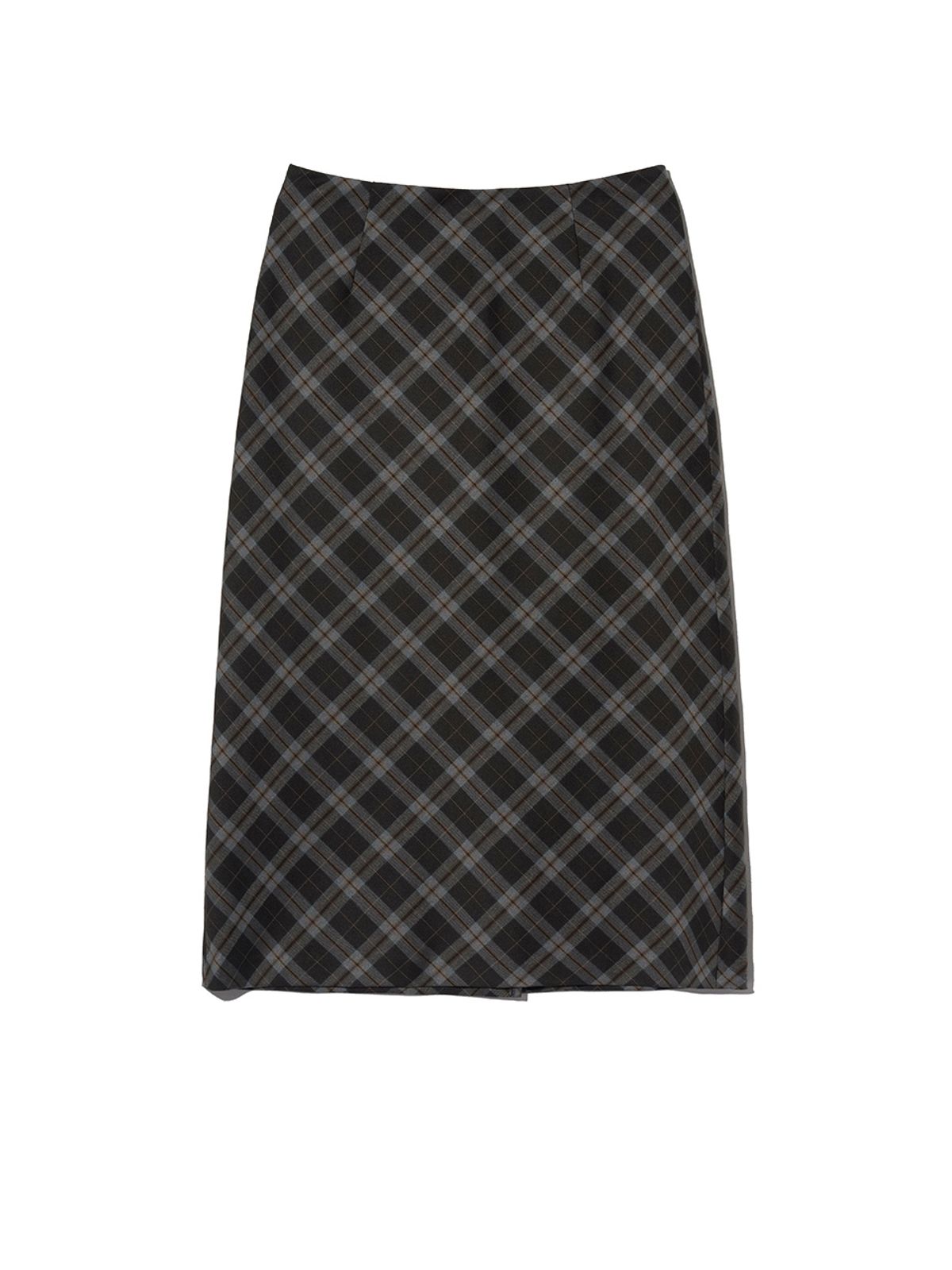 기준(KIJUN) Check Midi Skirt Charcoal