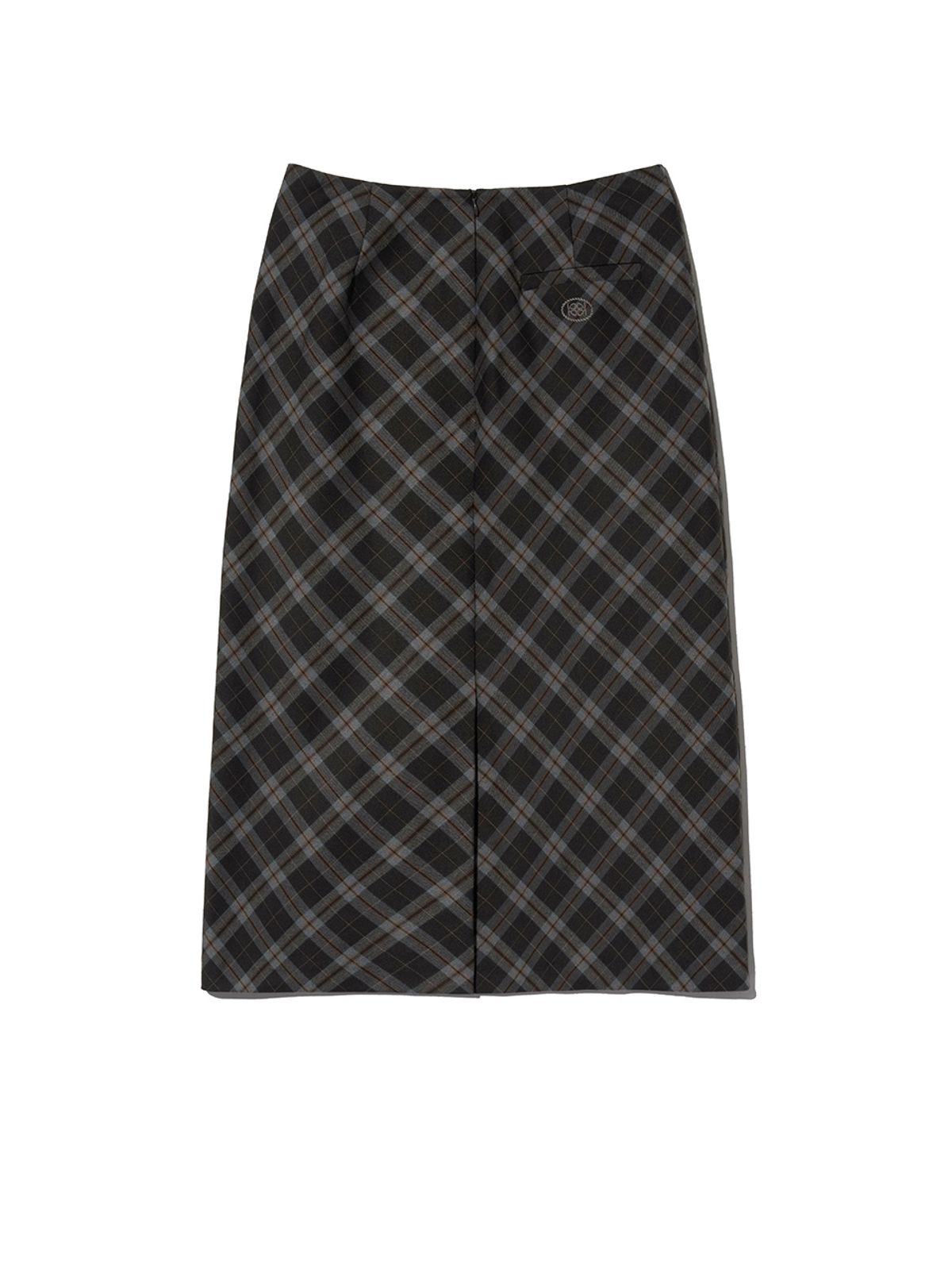 기준(KIJUN) Check Midi Skirt Charcoal