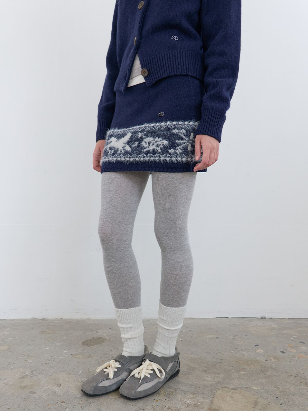 기준(KIJUN) Nordic Knit Mini Skirt Navy
