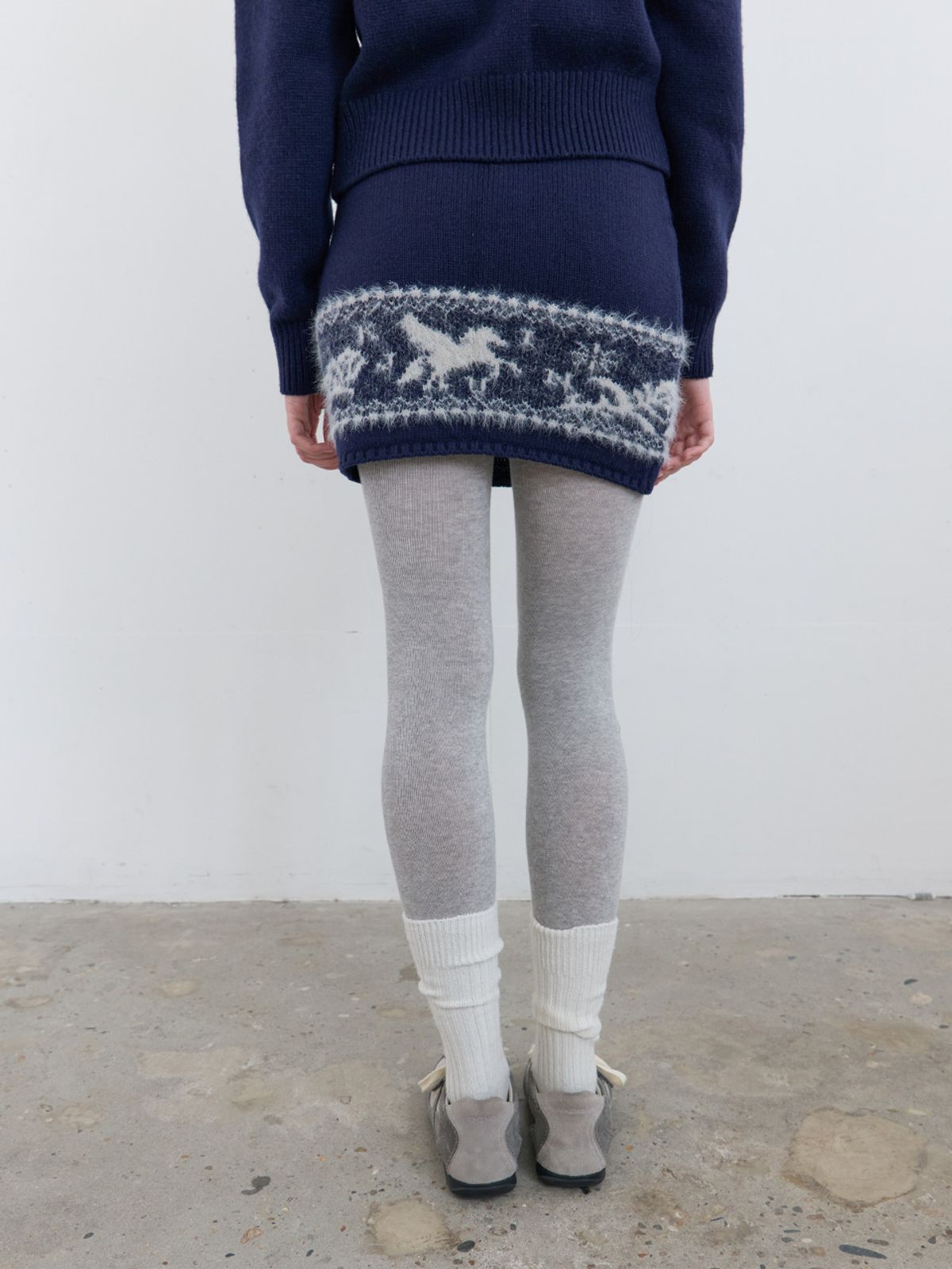 기준(KIJUN) Nordic Knit Mini Skirt Navy