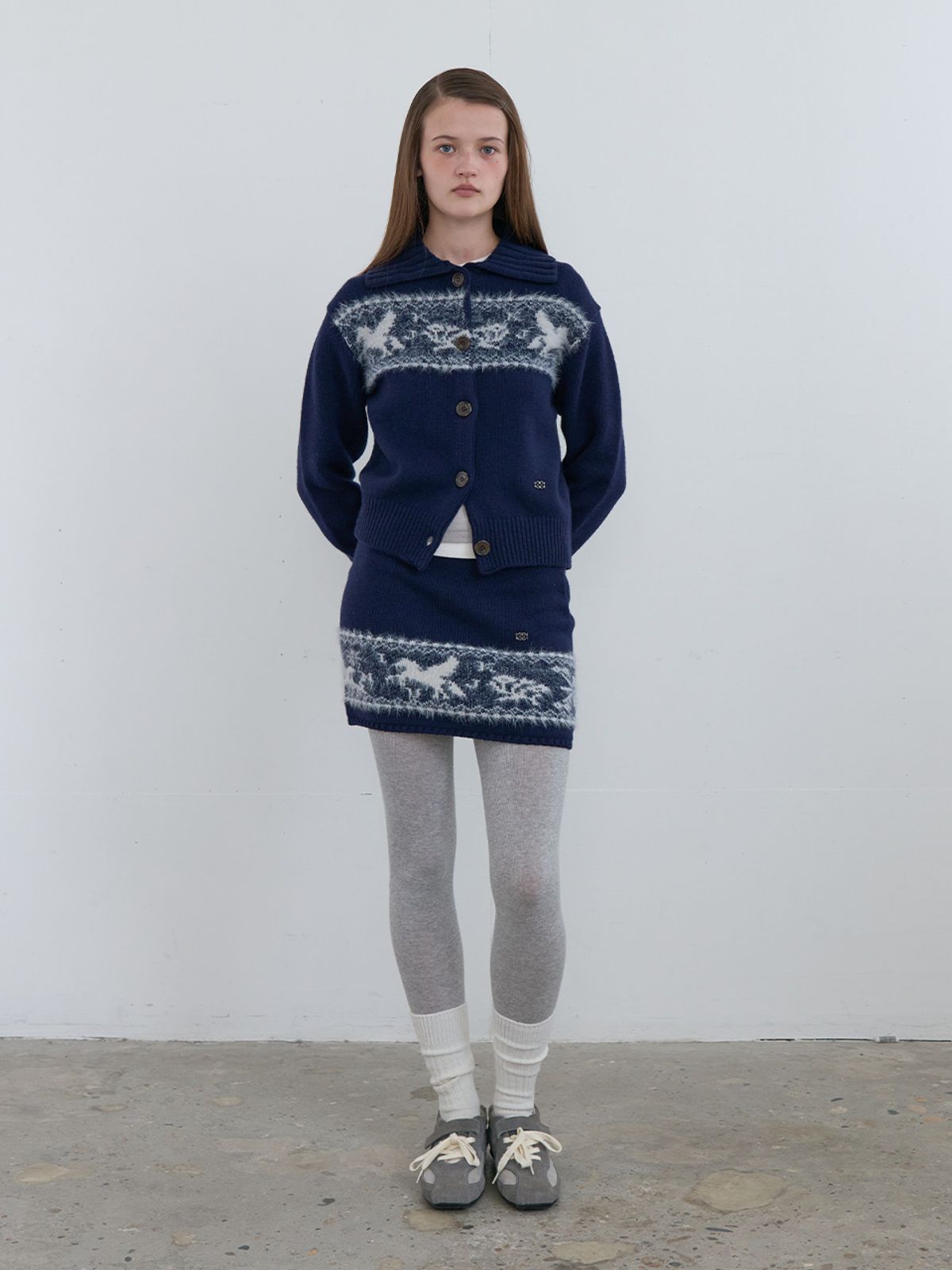 기준(KIJUN) Nordic Knit Mini Skirt Navy