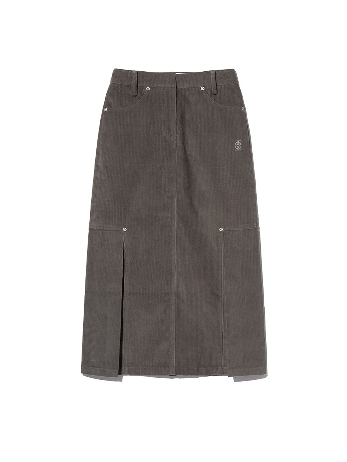 기준(KIJUN) Corduroy Tucked Midi Skirt Grey