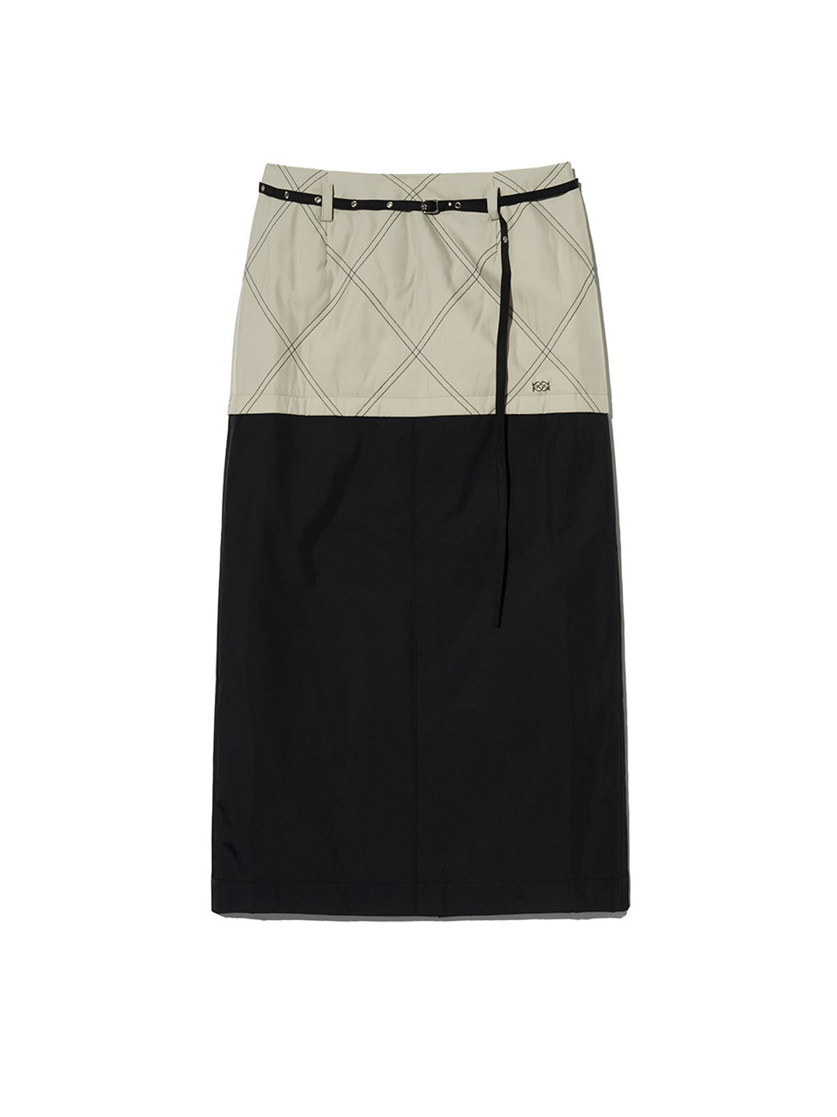 기준(KIJUN) Quilted Midi Skirt Beige Black