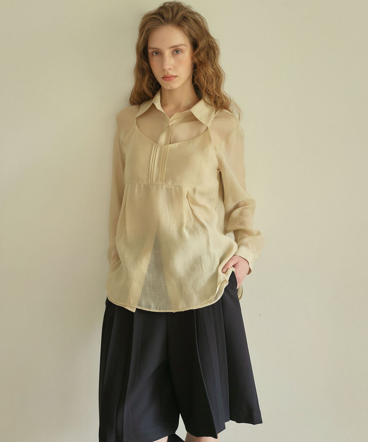 아우로(OURO) SHEER BUSTIER SET-UP [ BEIGE ]
