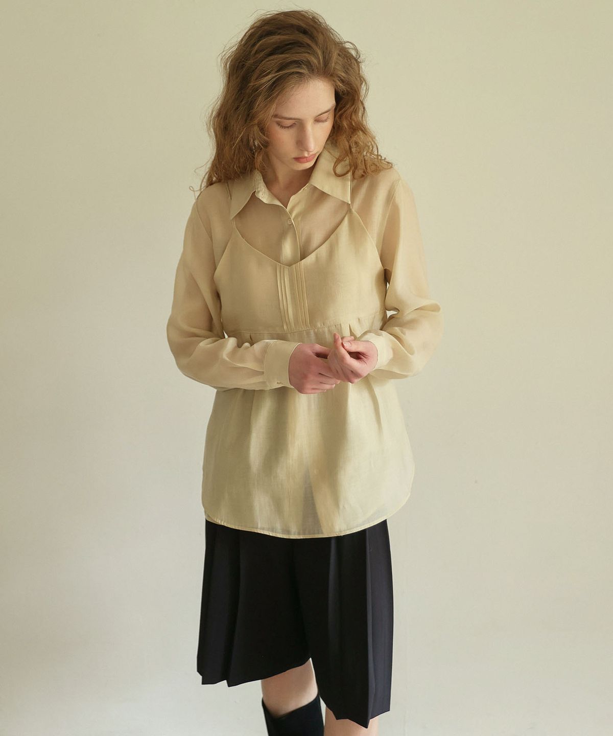 아우로(OURO) SHEER BUSTIER SET-UP [ BEIGE ]
