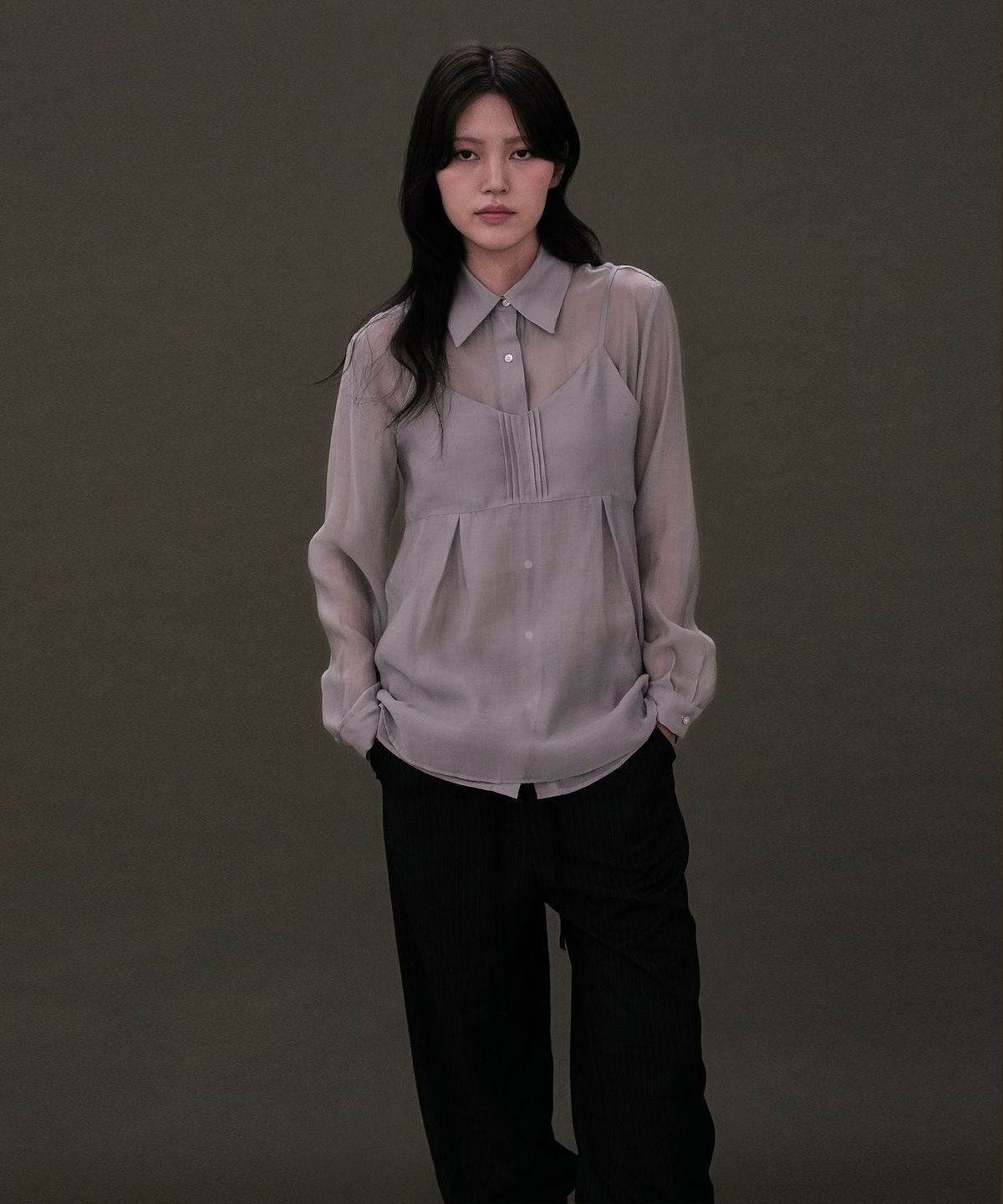 아우로(OURO) SHEER BUSTIER SET-UP [ GRAY ]