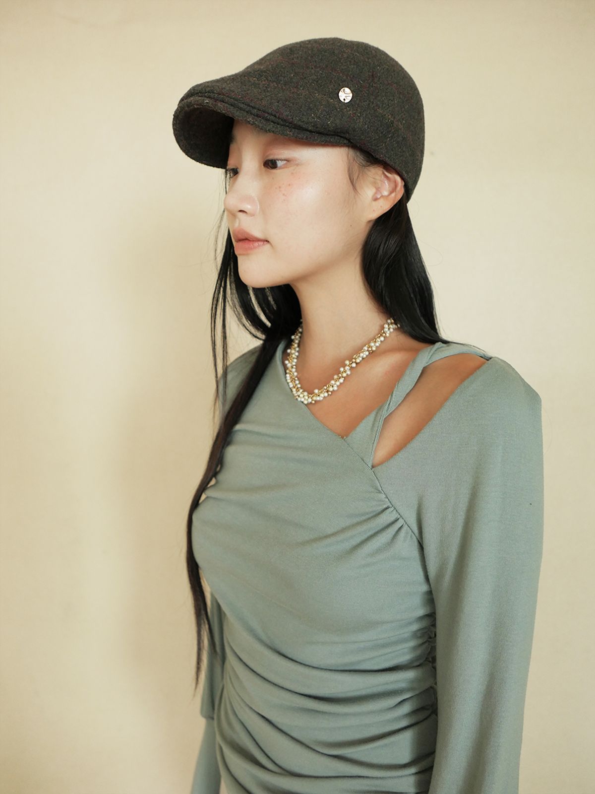 콜로신스(COLOCYNTH) Teddygirl Hunting Cap Checked Khaki