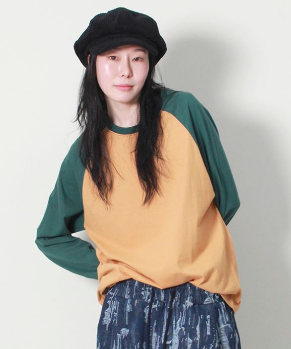 MUSINSA | DE MARC Loose fit color mix raglan t-shirt khaki