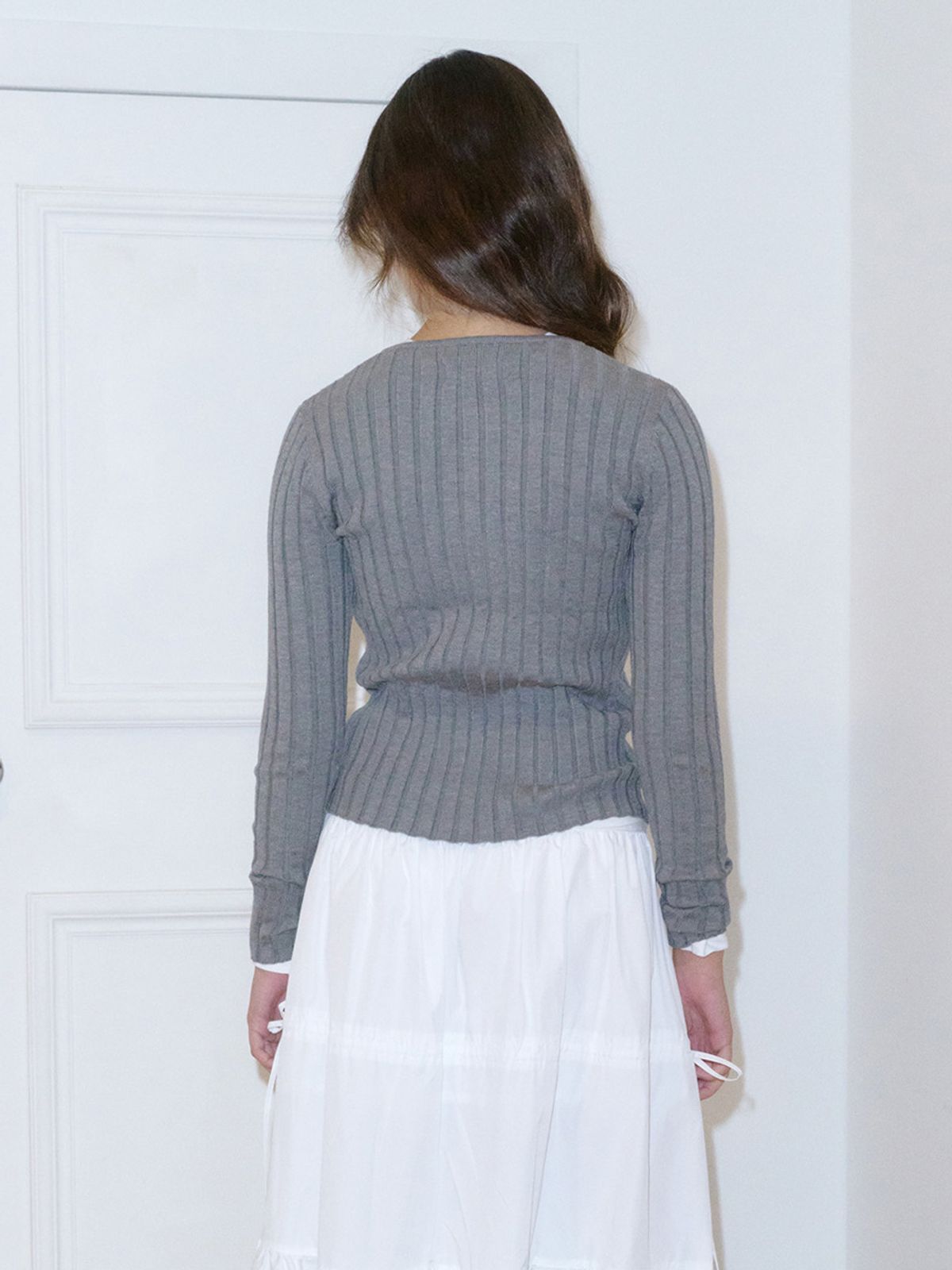 기준(KIJUN) Henry Neck Knit Top Melange Grey