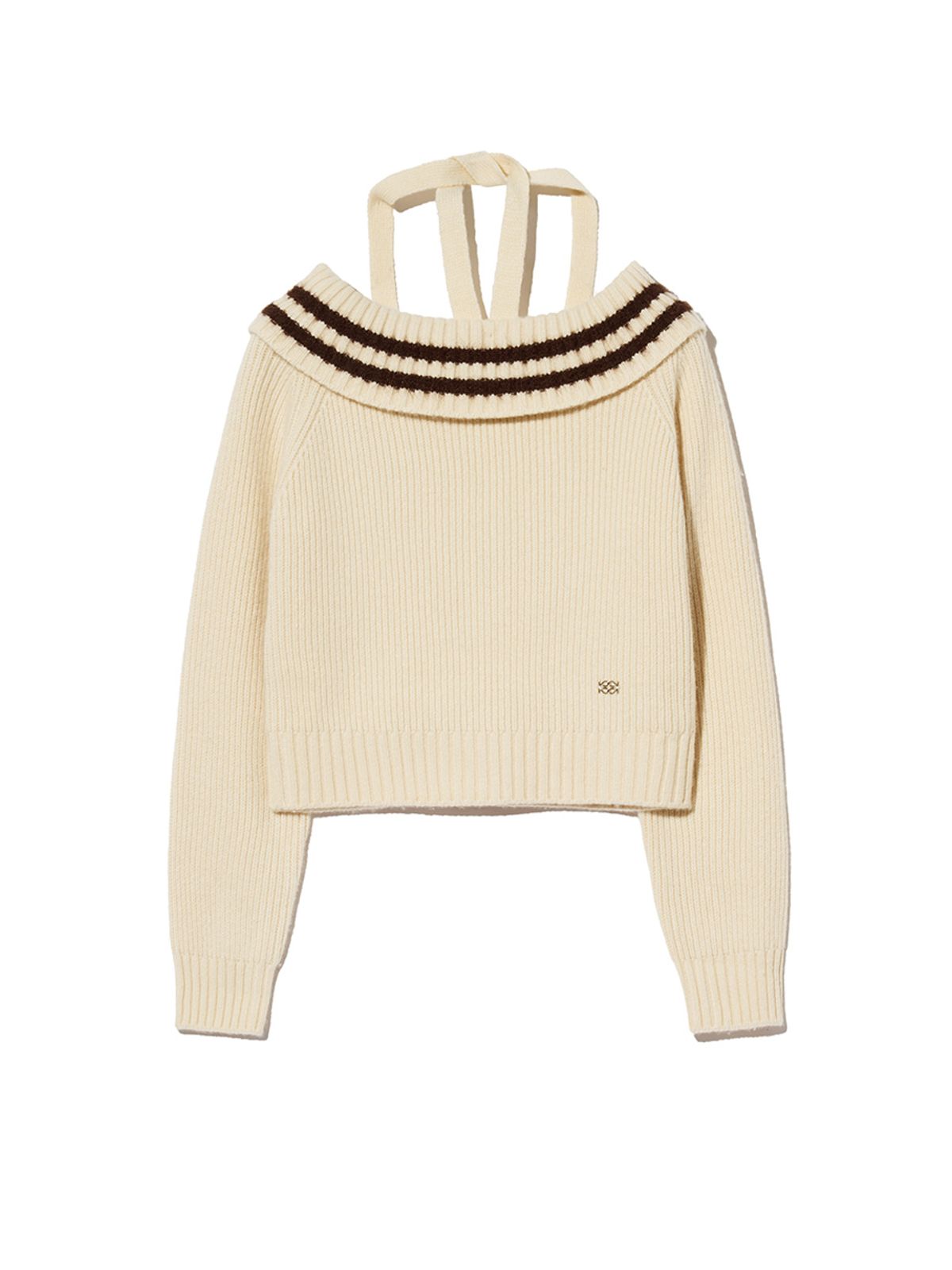 기준(KIJUN) Tied Off-Shoulder Knit Top Ivory