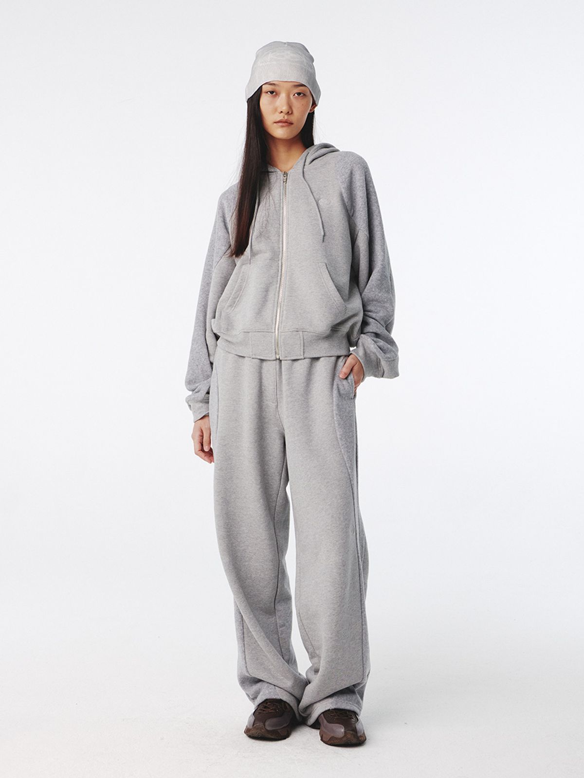 기준(KIJUN) Flow Zip-Up Hoodie Melange Grey