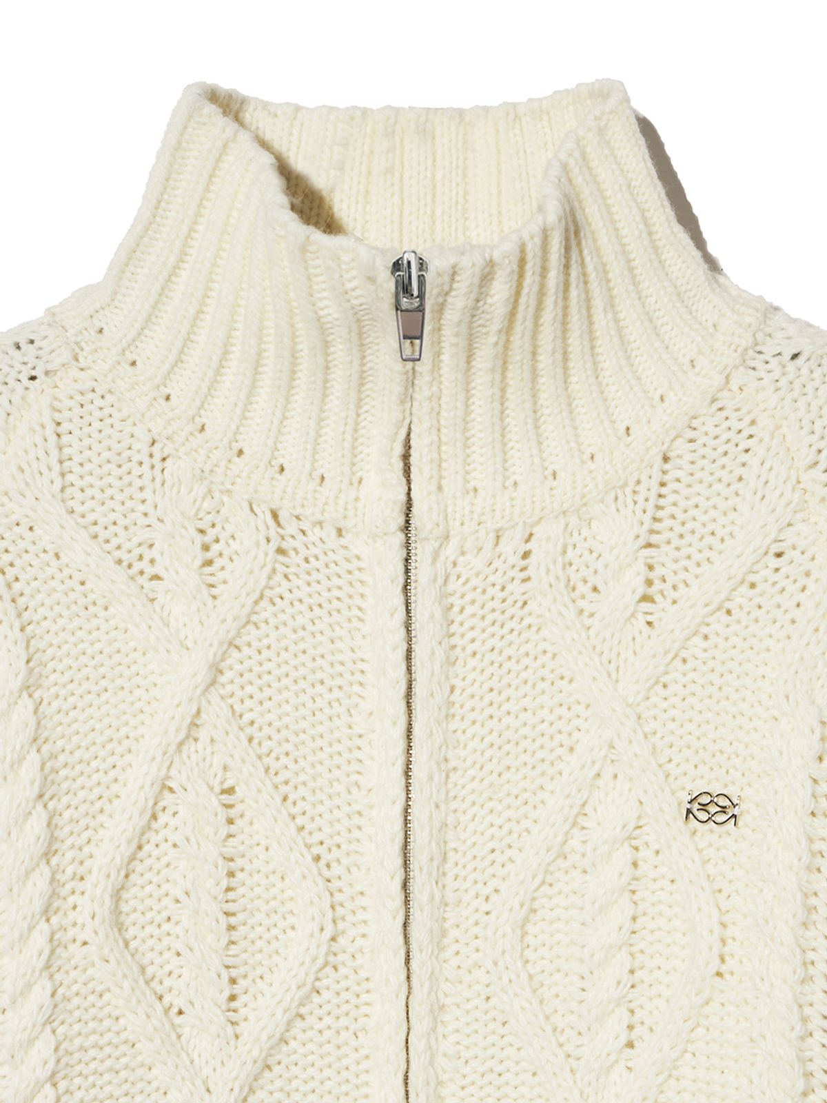 기준(KIJUN) Cable Knit Zip-Up Ivory