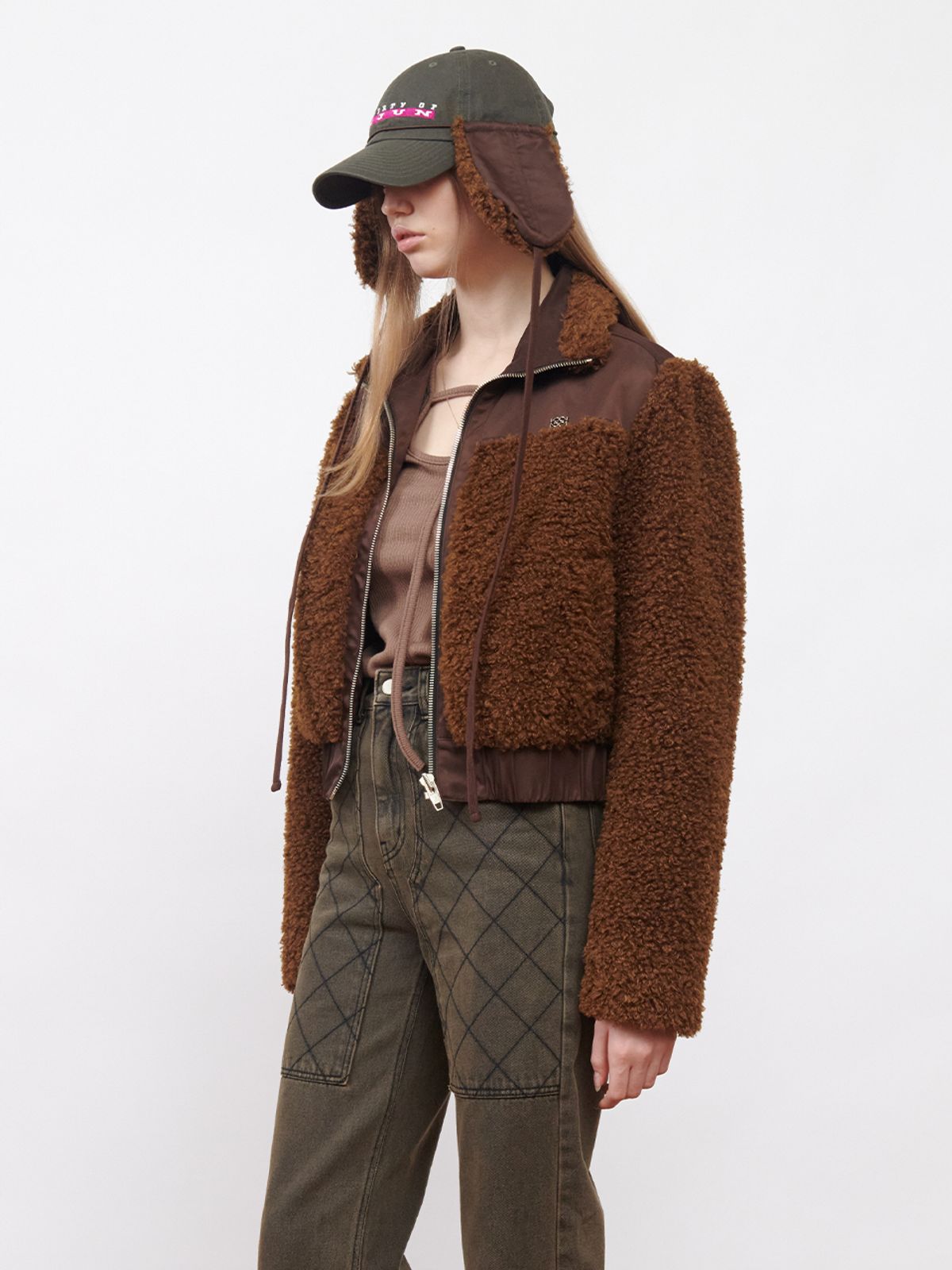 기준(KIJUN) Shearling Nylon Jacket Brown