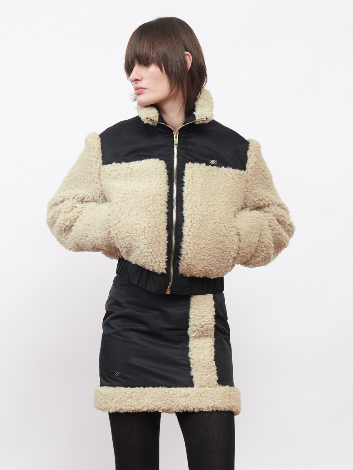 기준(KIJUN) Shearling Nylon Jacket Beige Black
