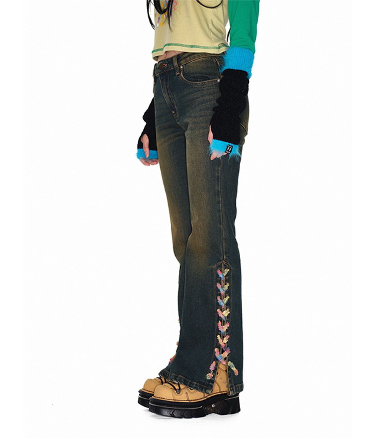 유쓰배쓰(YOUTHBATH) Knit string denim pants_blue