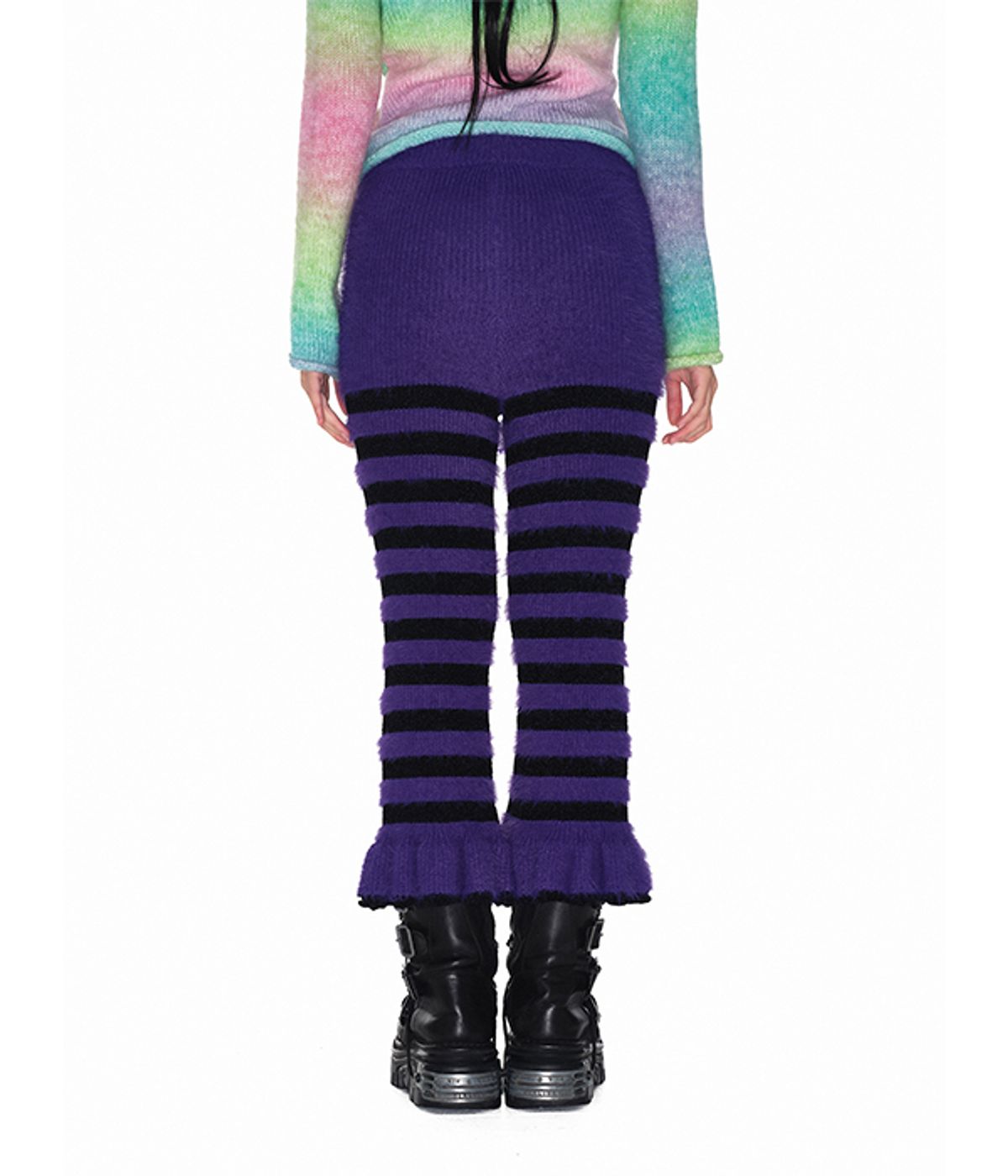 유쓰배쓰(YOUTHBATH) Fluffy stripe cropped knit pants_purple