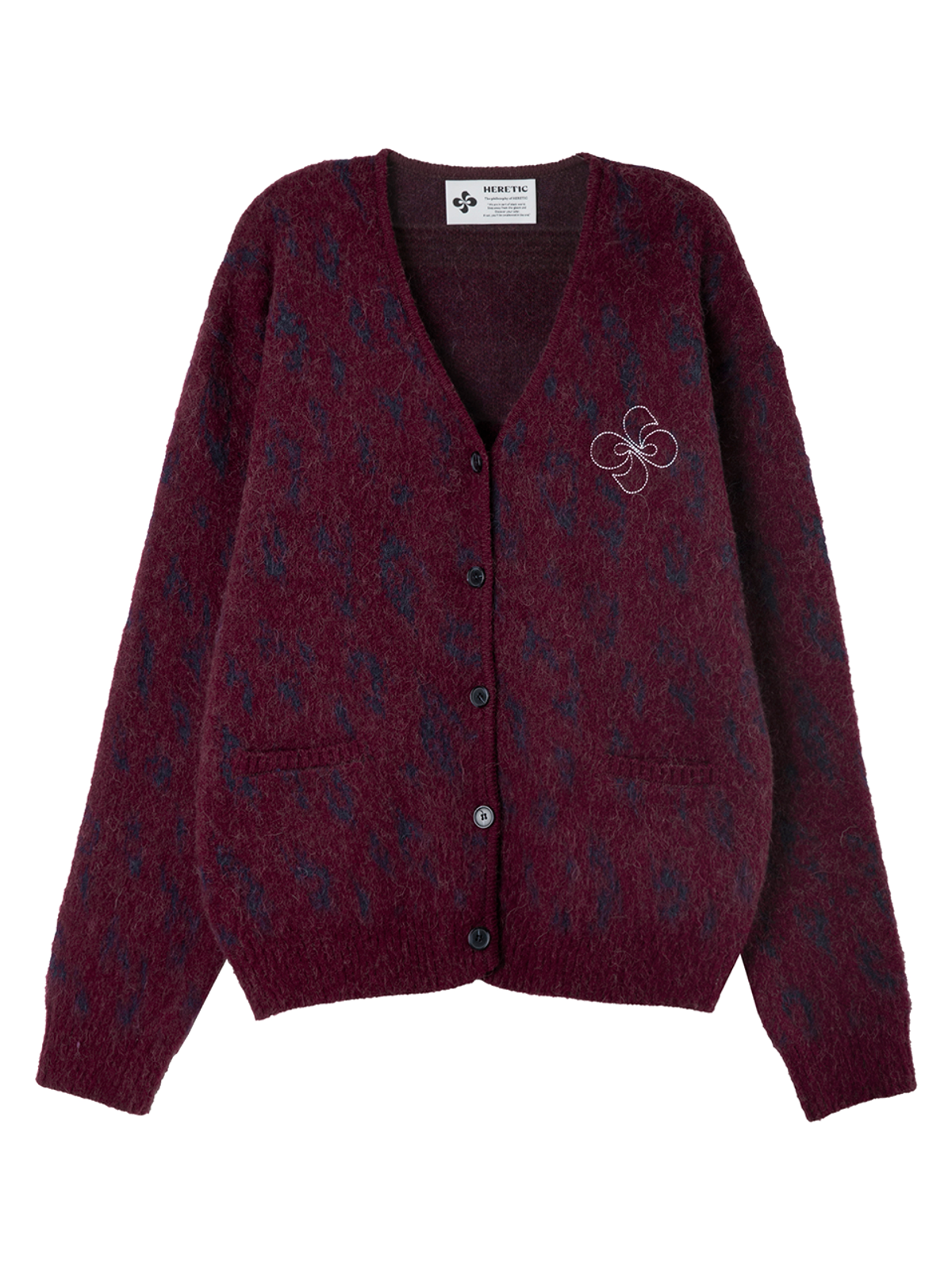 헤레틱(HERETIC) HERETIC LEOPARD MOHAIR CARDIGAN / burgundy
