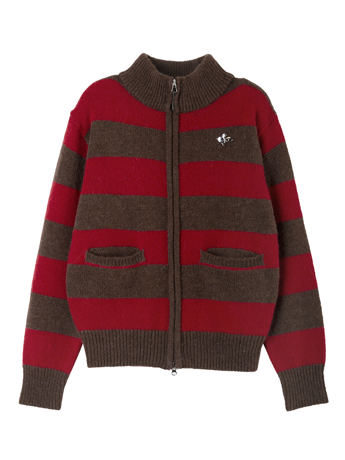 헤레틱(HERETIC) STRIPE KNIT ZIP-UP JACKET / brown