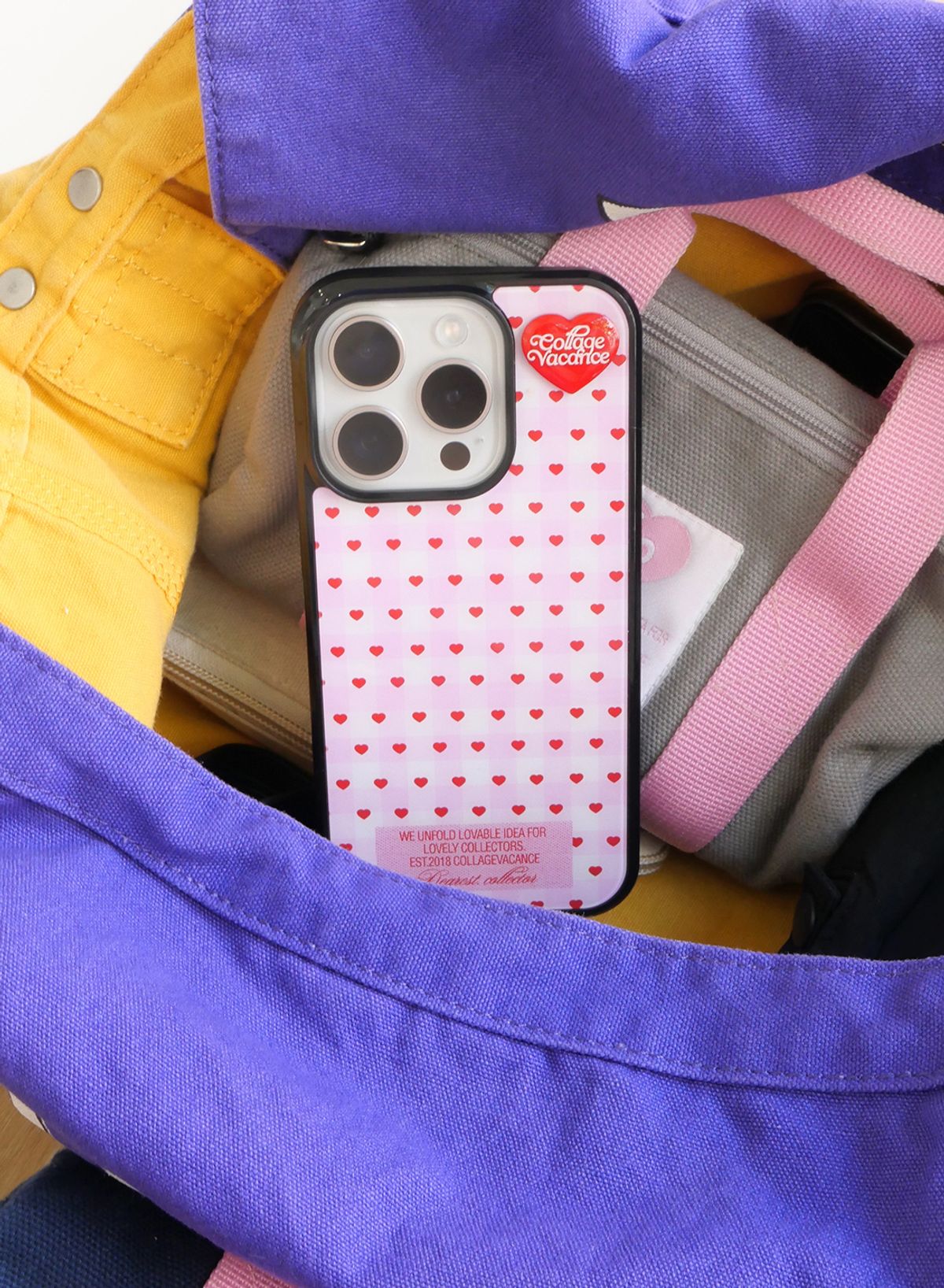 꼴라주바캉스(COLLAGEVACANCE) Heart Logo Pendant Glass Bumper Case - Baby Pink_Heart Type (폰케이스)