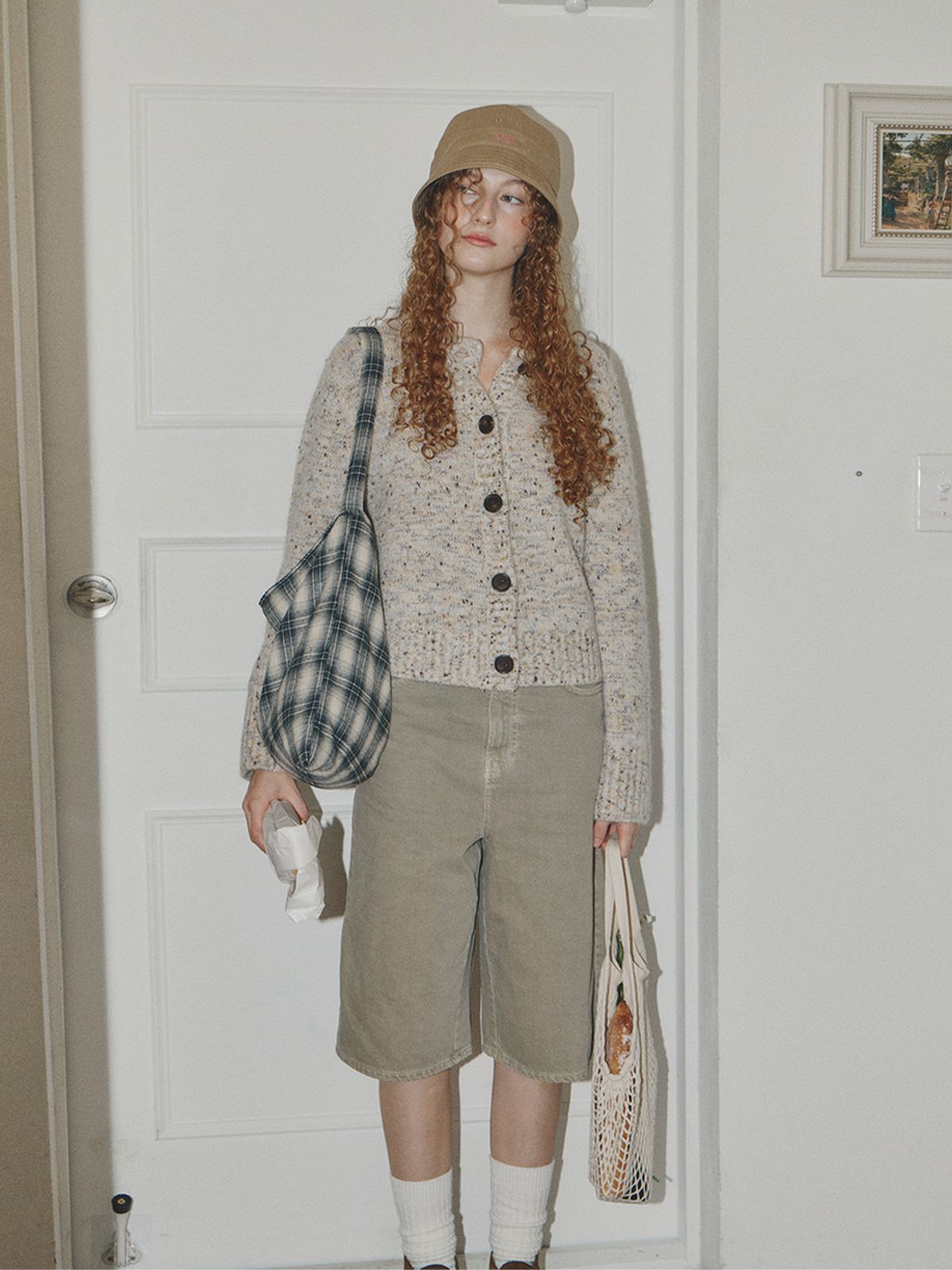 메종크렘(MAISON CREME) Check flannel Ecobag _ ivory