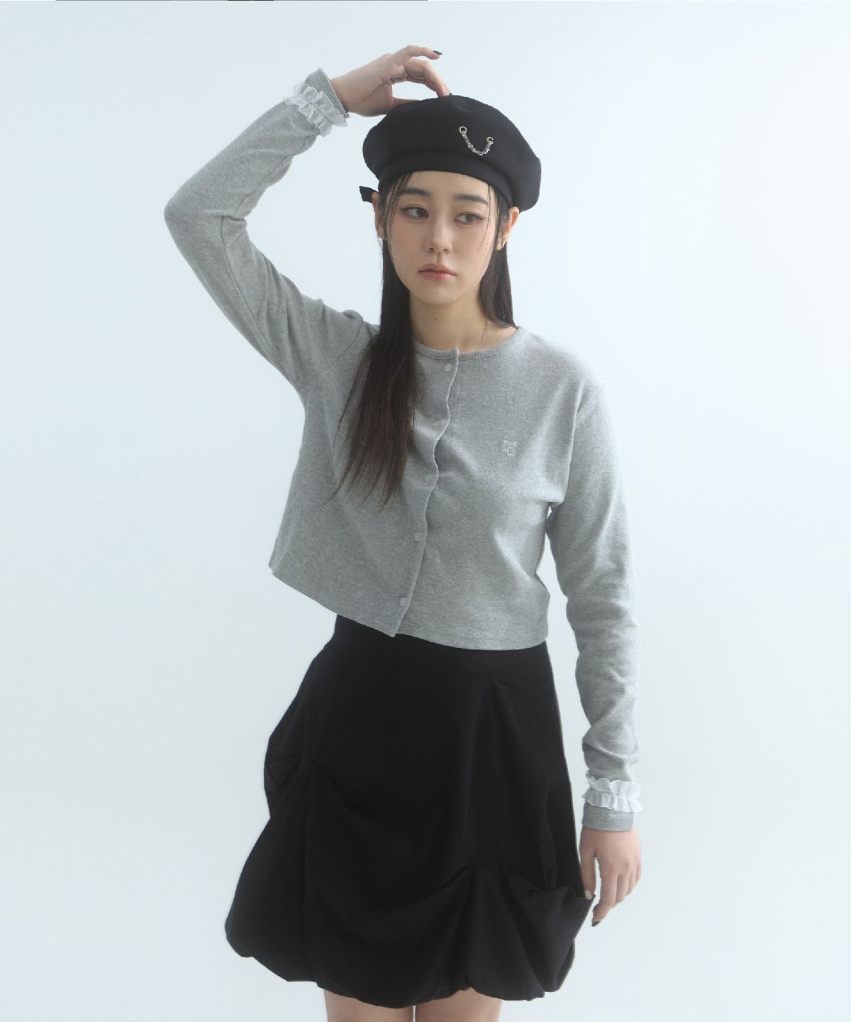 무아르모아(MOIREMOA) Classic Logo Cardigan - Melange Gray