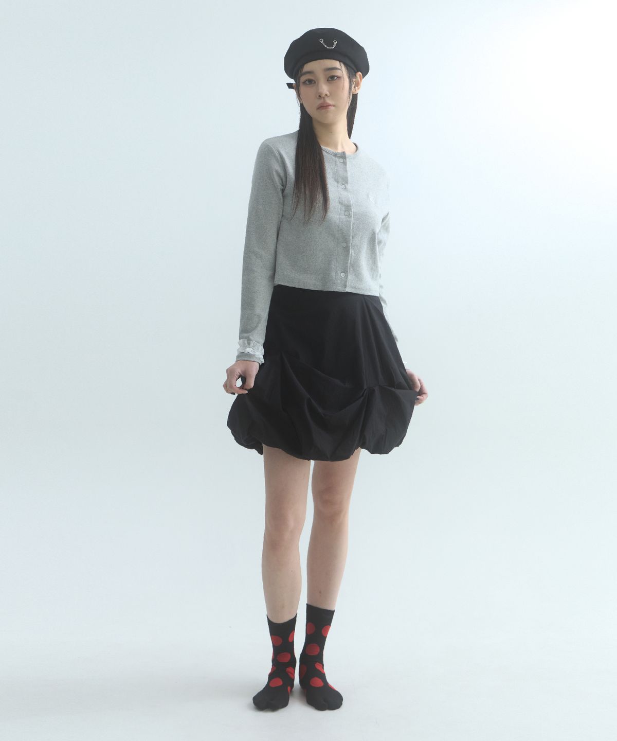 무아르모아(MOIREMOA) Classic Logo Cardigan - Melange Gray