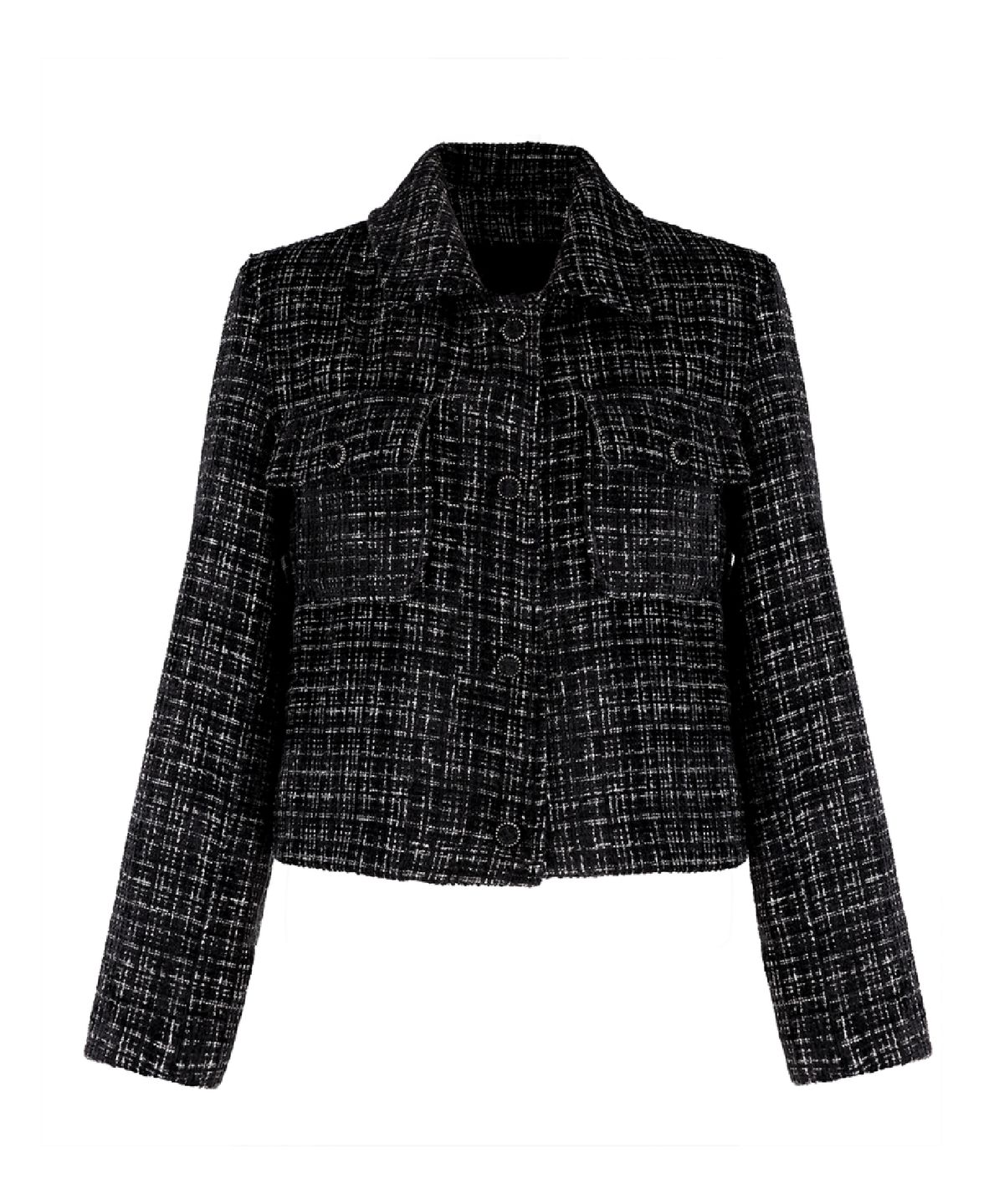 무아르모아(MOIREMOA) Collar Tweed Single Jacket - Black