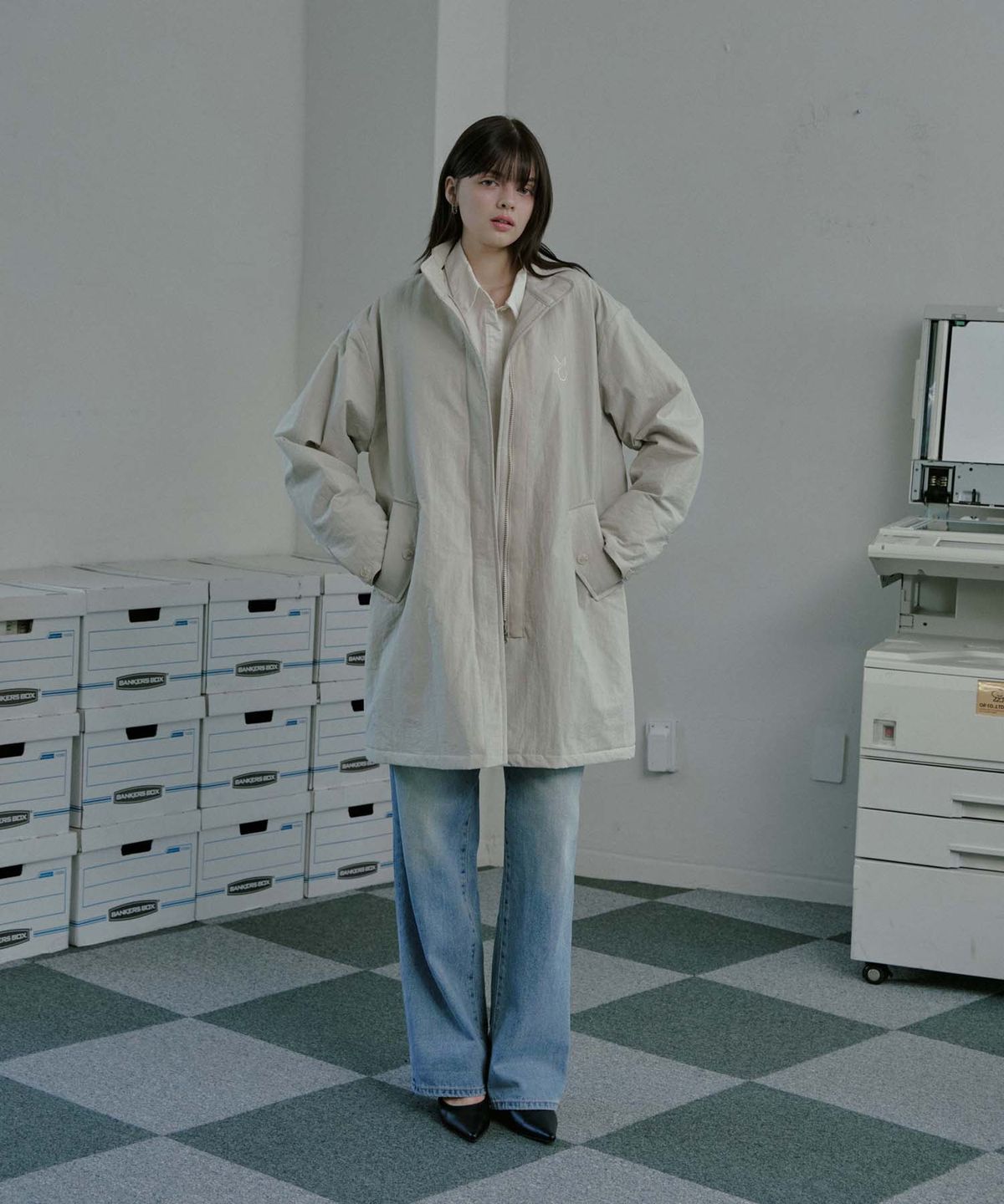 무아르모아(MOIREMOA) Soft Padding Mod Coat-Light Beige