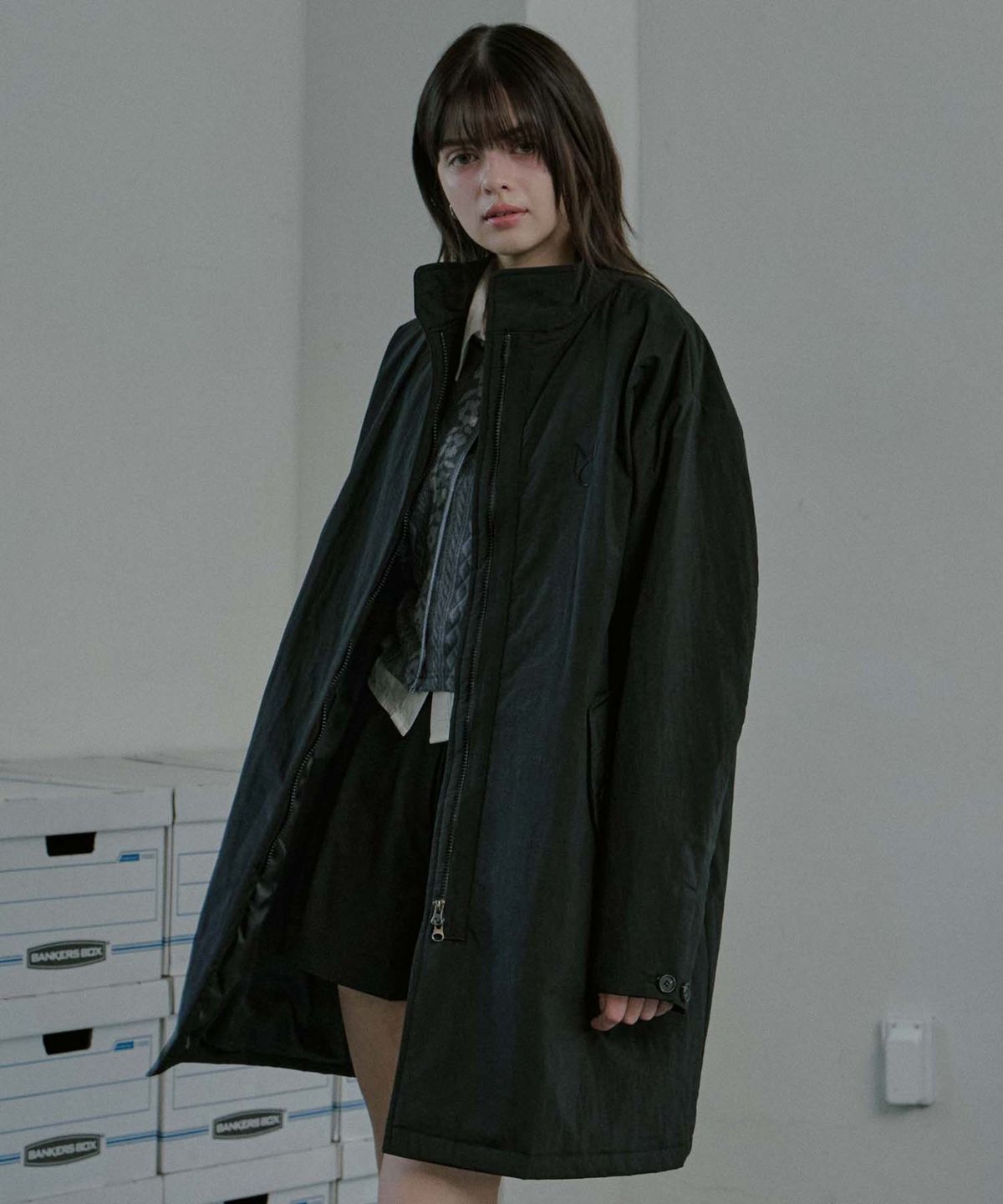 무아르모아(MOIREMOA) Soft Padding Mod Coat-Black