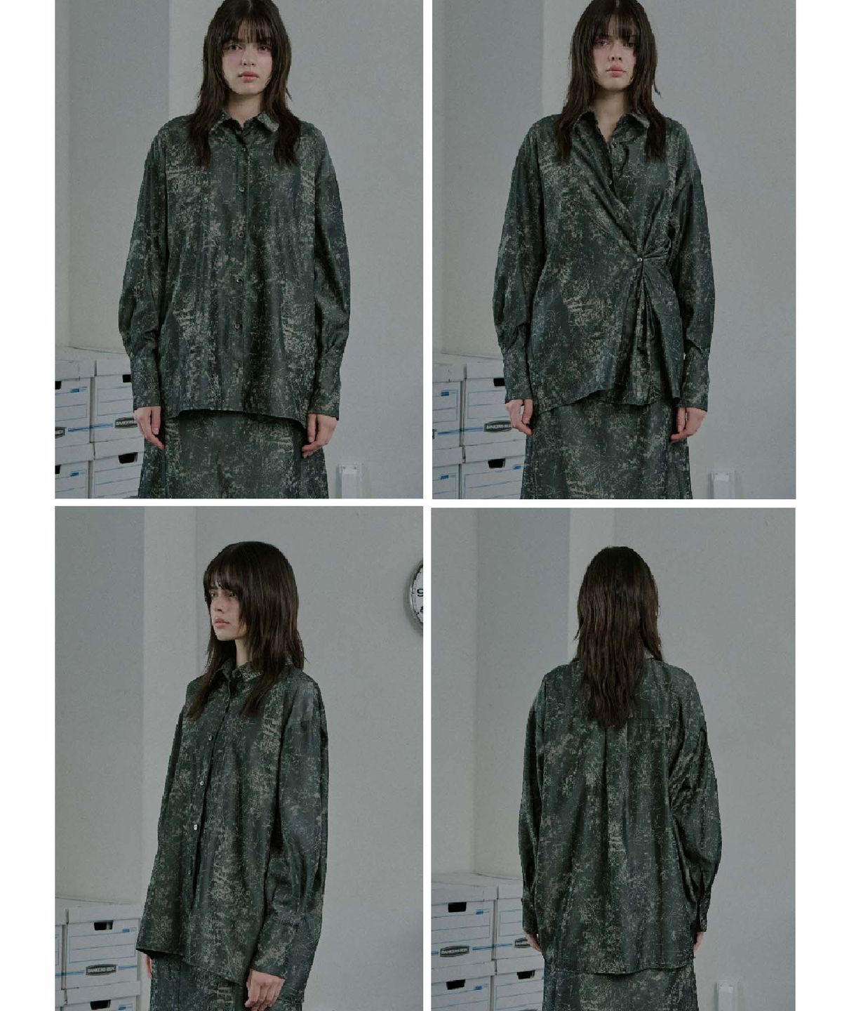 무아르모아(MOIREMOA) Crack Silky Tie 3way Shirt - Charcoal