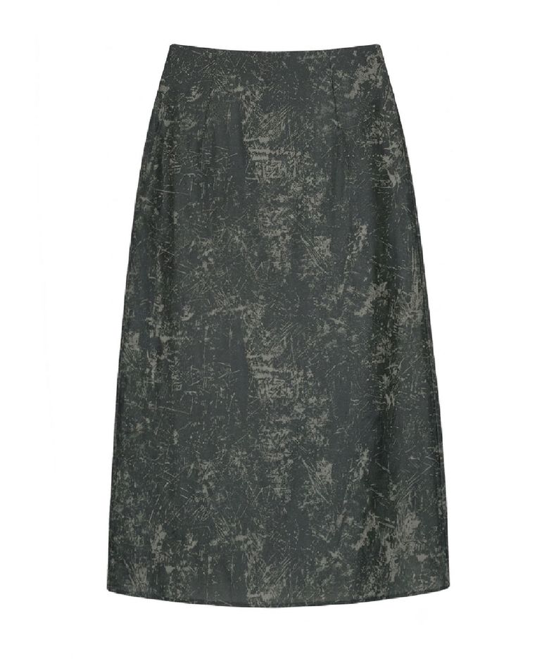 Crack silky long skirt -charcoal