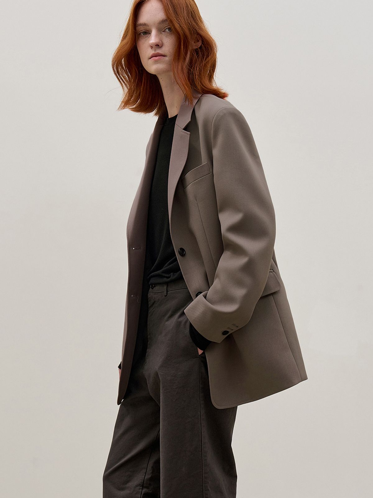 해브 앤 해브(HAVE8HAVE) ESSENTIAL SINGLE BUTTON JACKET_DARK BEIGE