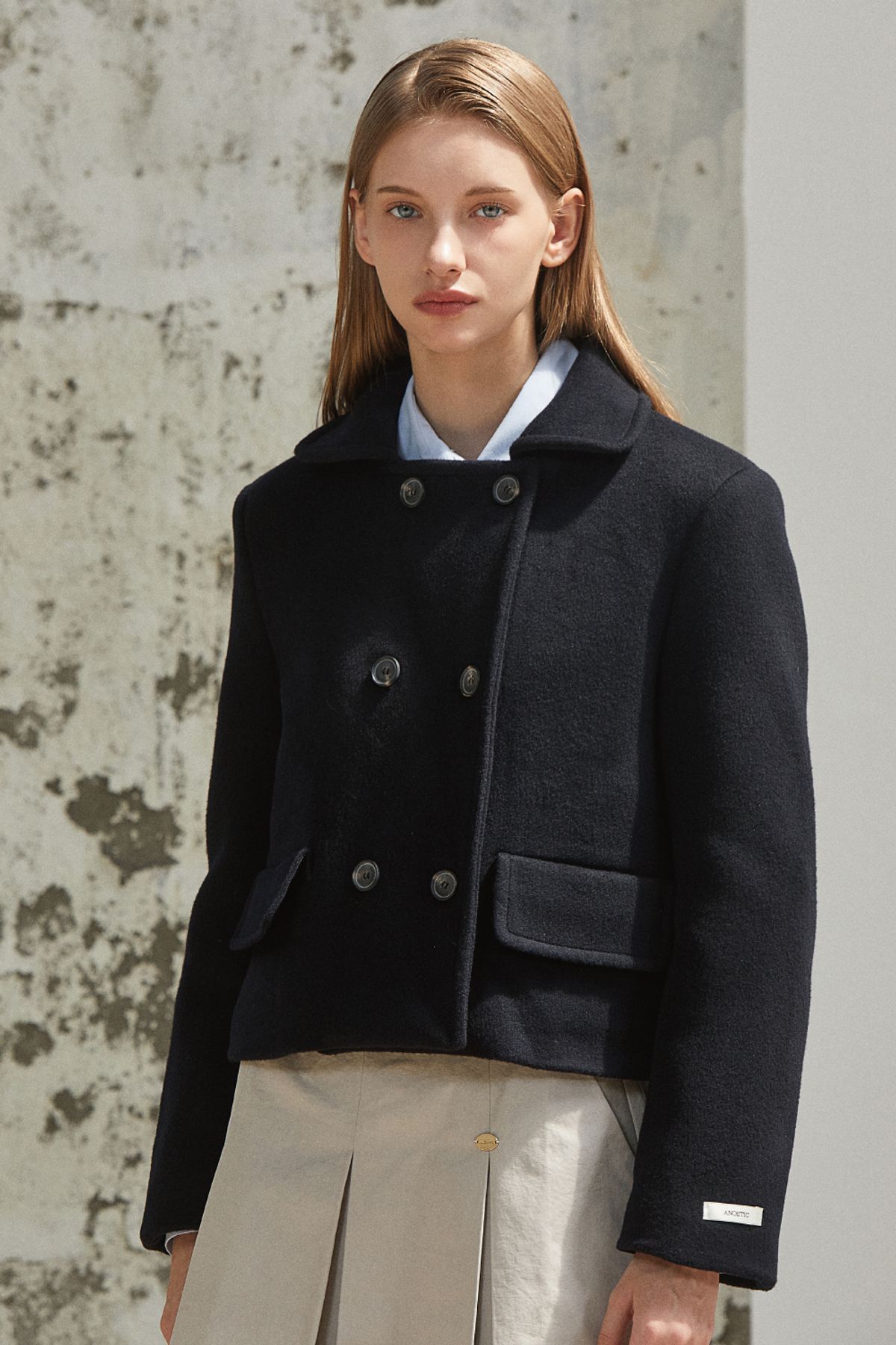 아노에틱(ANOETIC) WOOL DOUBLE CROP COAT_NAVY